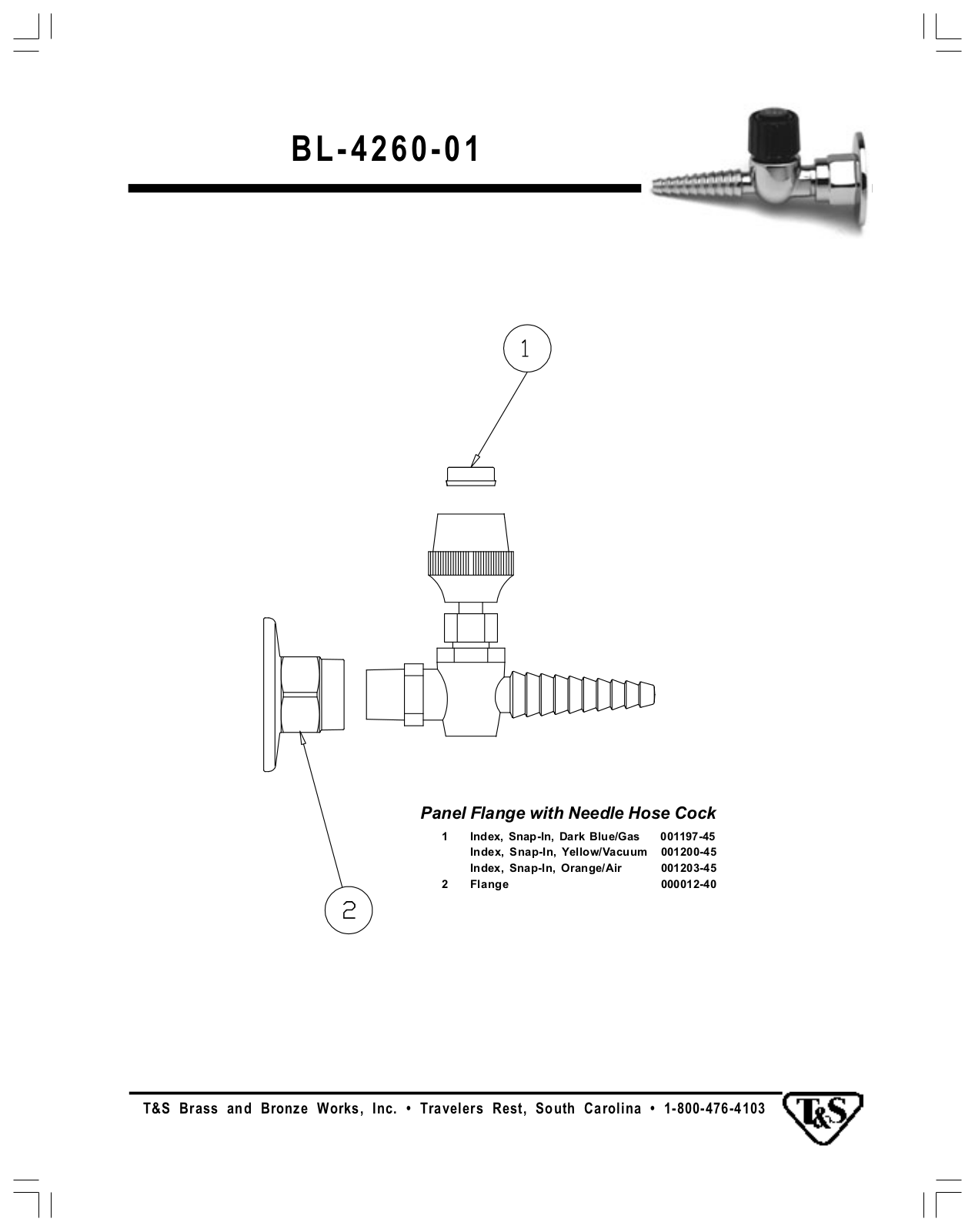 T & S Brass & Bronze Works BL-4260-01 Part Manual