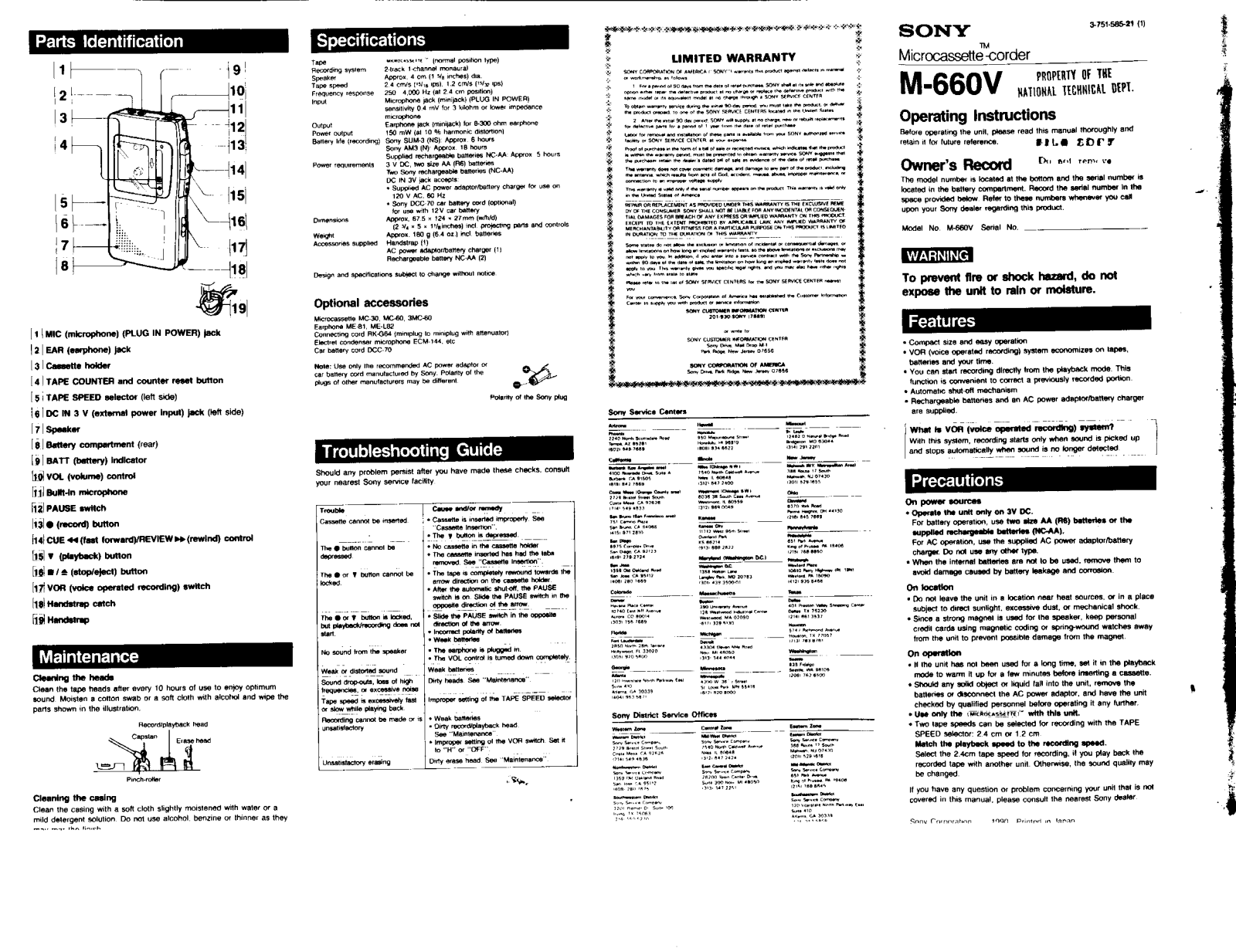 Sony M660V User Manual