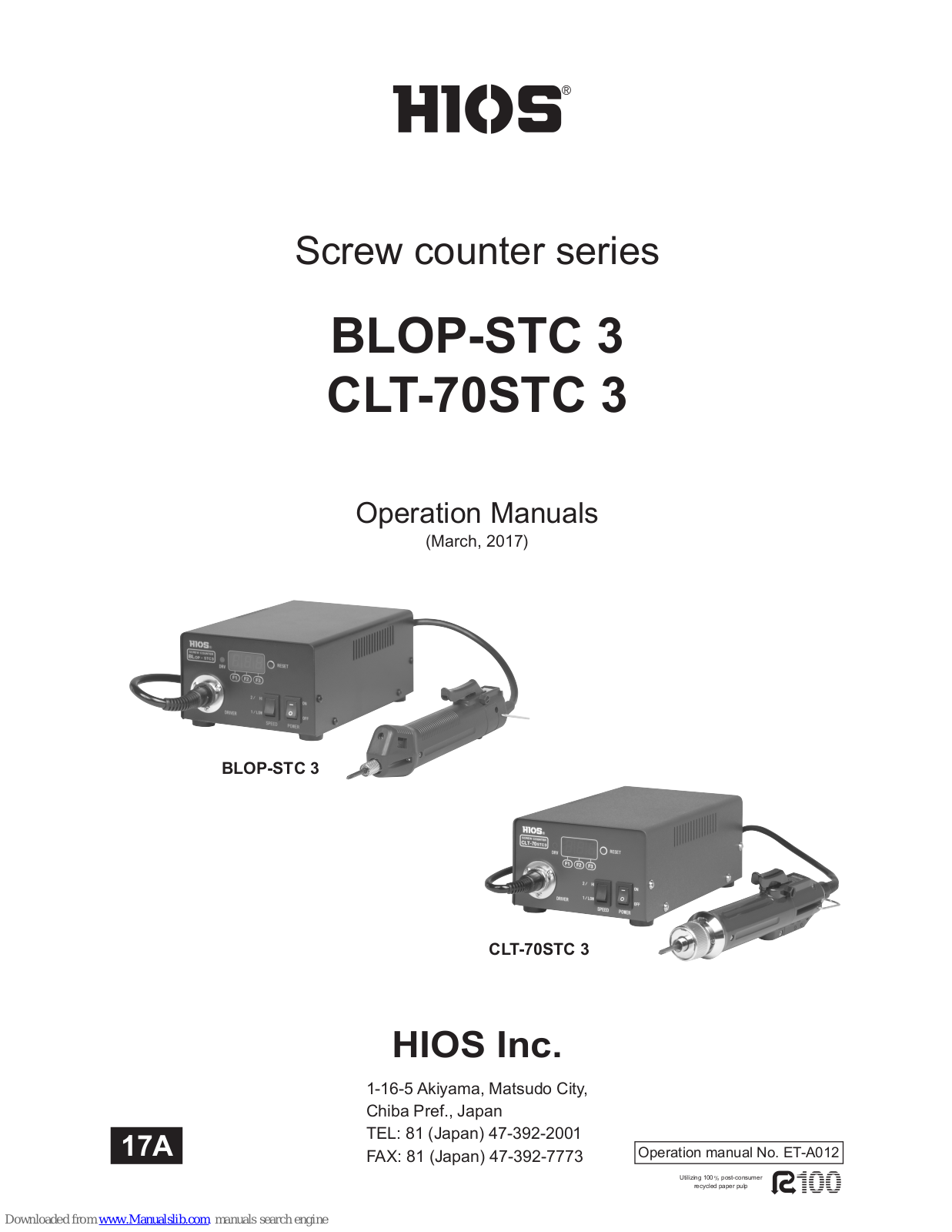 HIOS BLOP-STC 3, CLT-70STC 3 Operation Manual