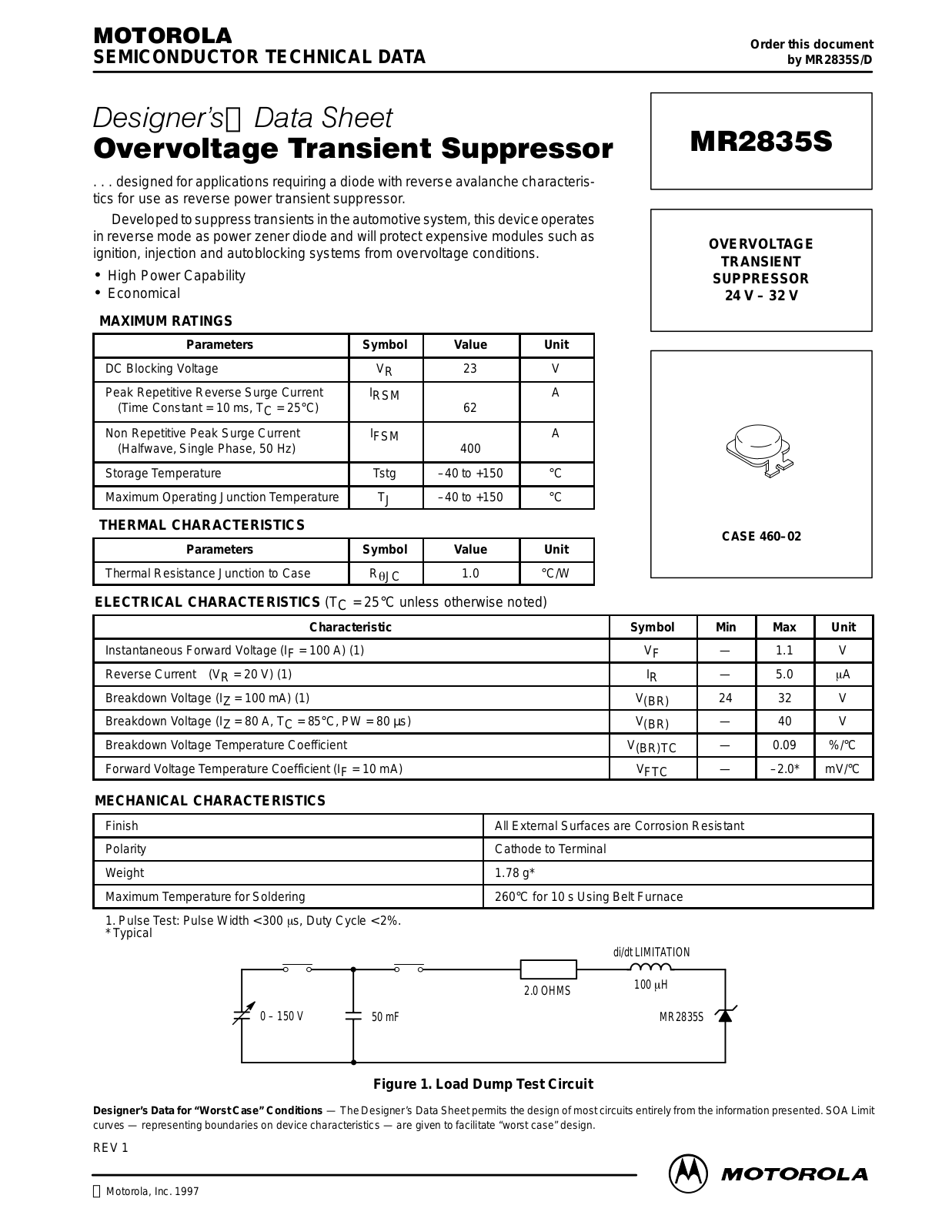 Motorola MR2835S Datasheet