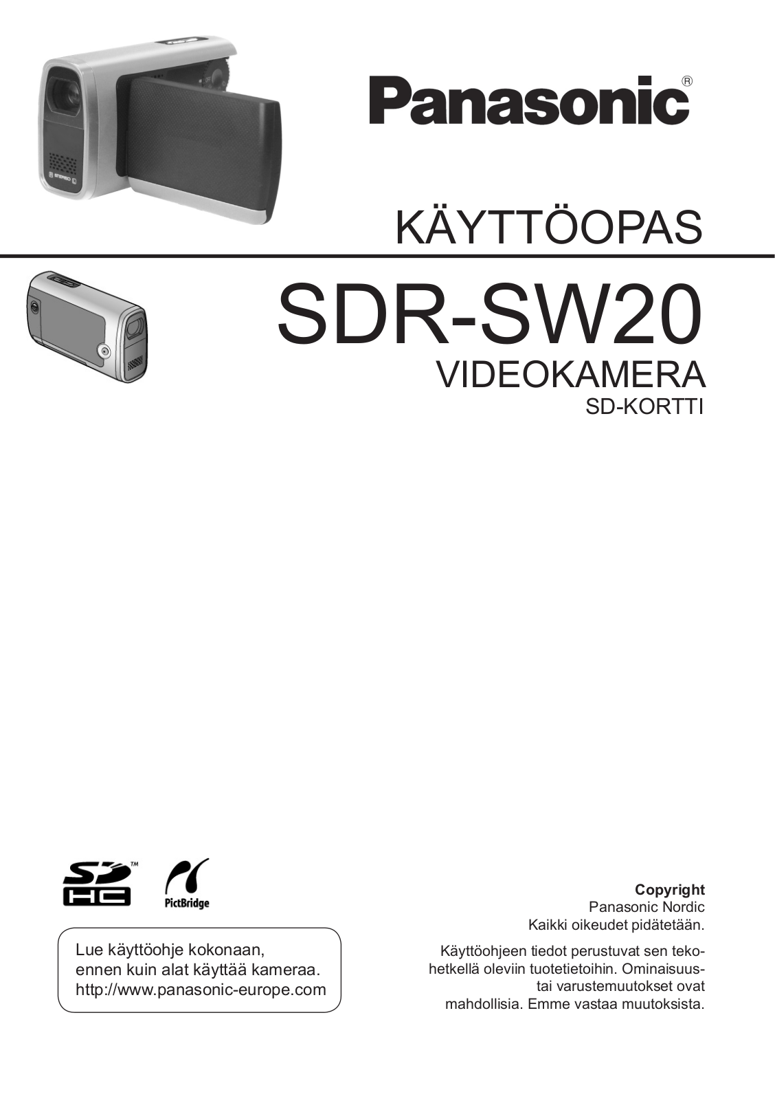 Panasonic SDR-SW20 User Manual