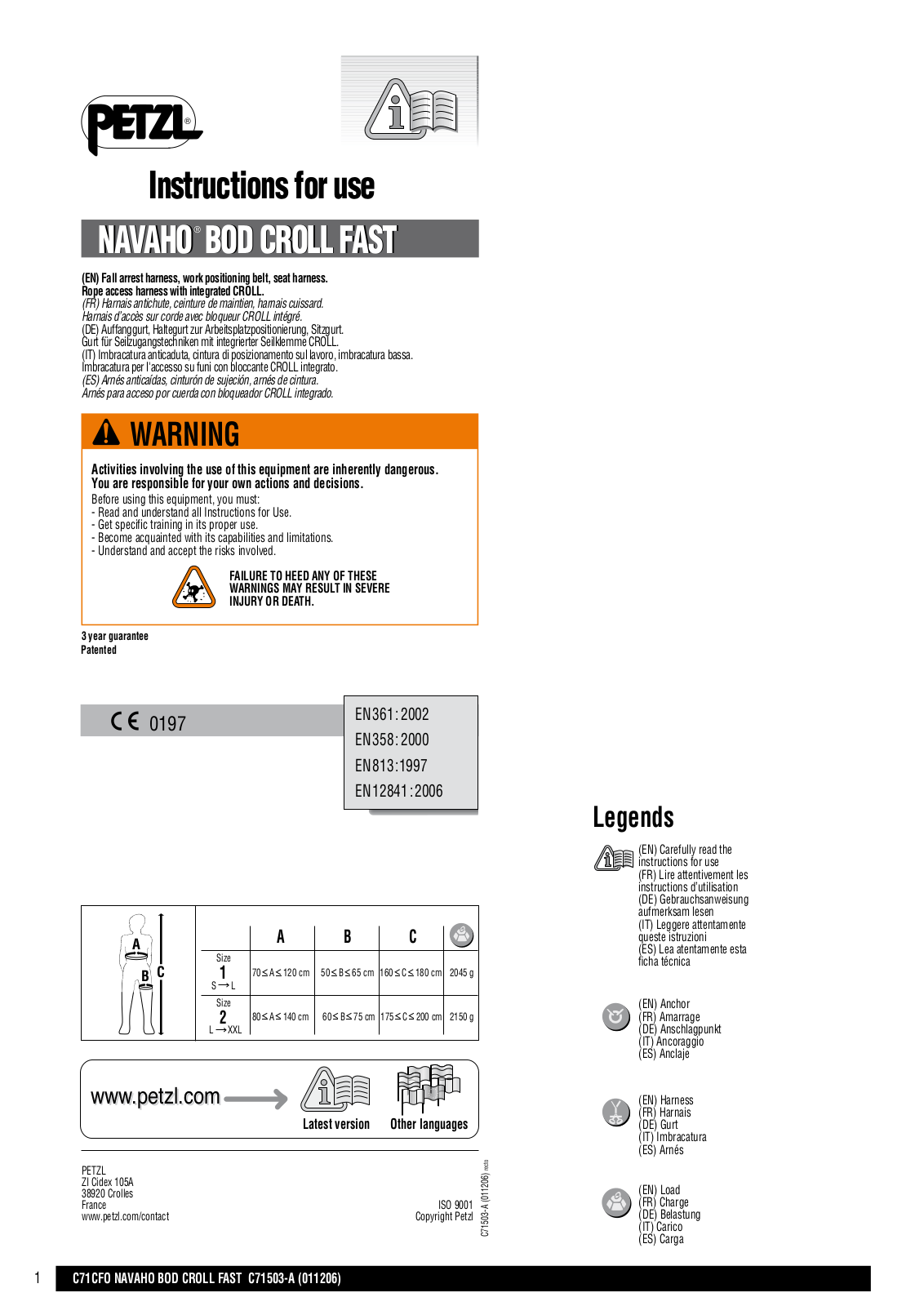 Petzl NAVAHO BOD CROLL FAST User Manual