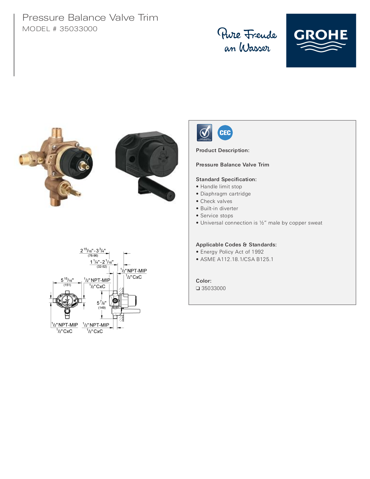 GROHE GRH4889 Specifications - ManualMachine.com