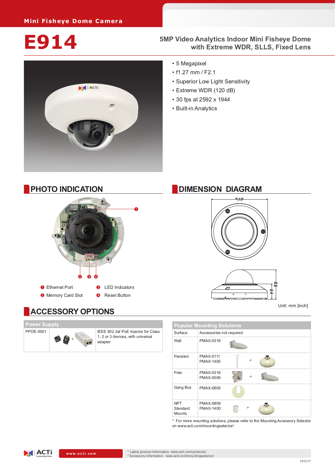 ACTi E914 Specsheet