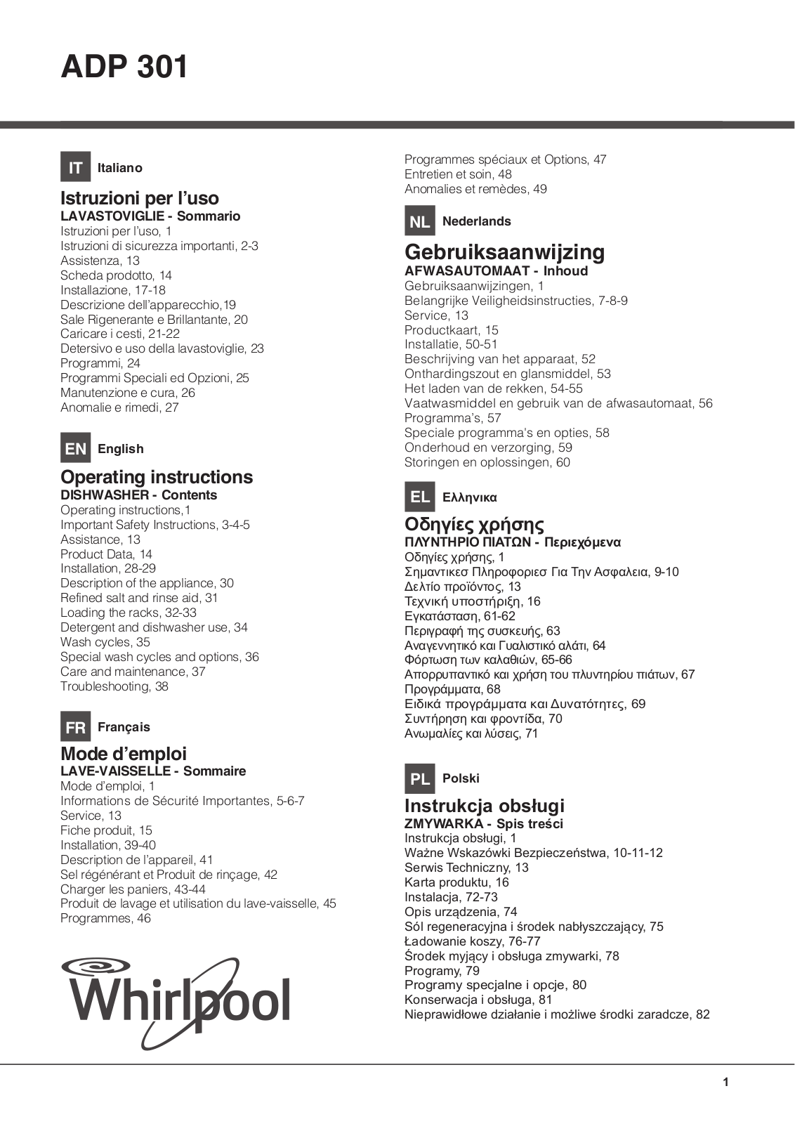 WHIRLPOOL ADP 301 IX User Manual