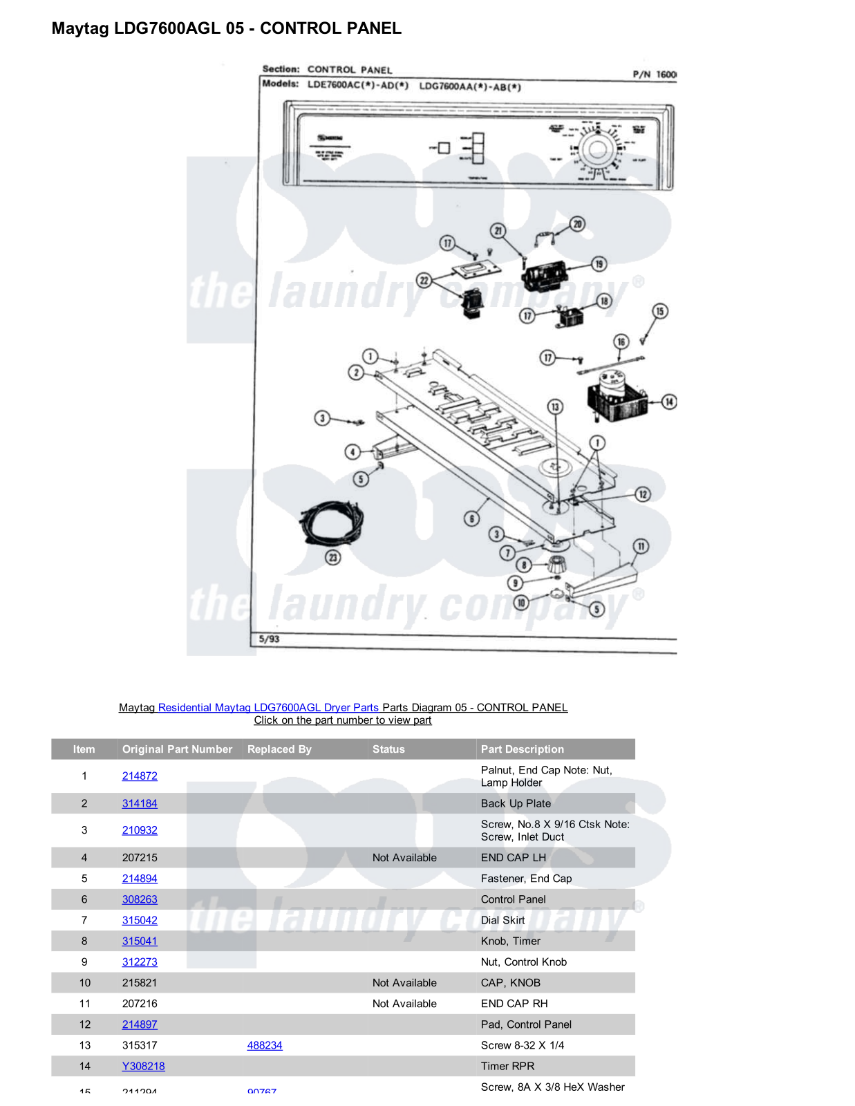 Maytag LDG7600AGL Parts Diagram