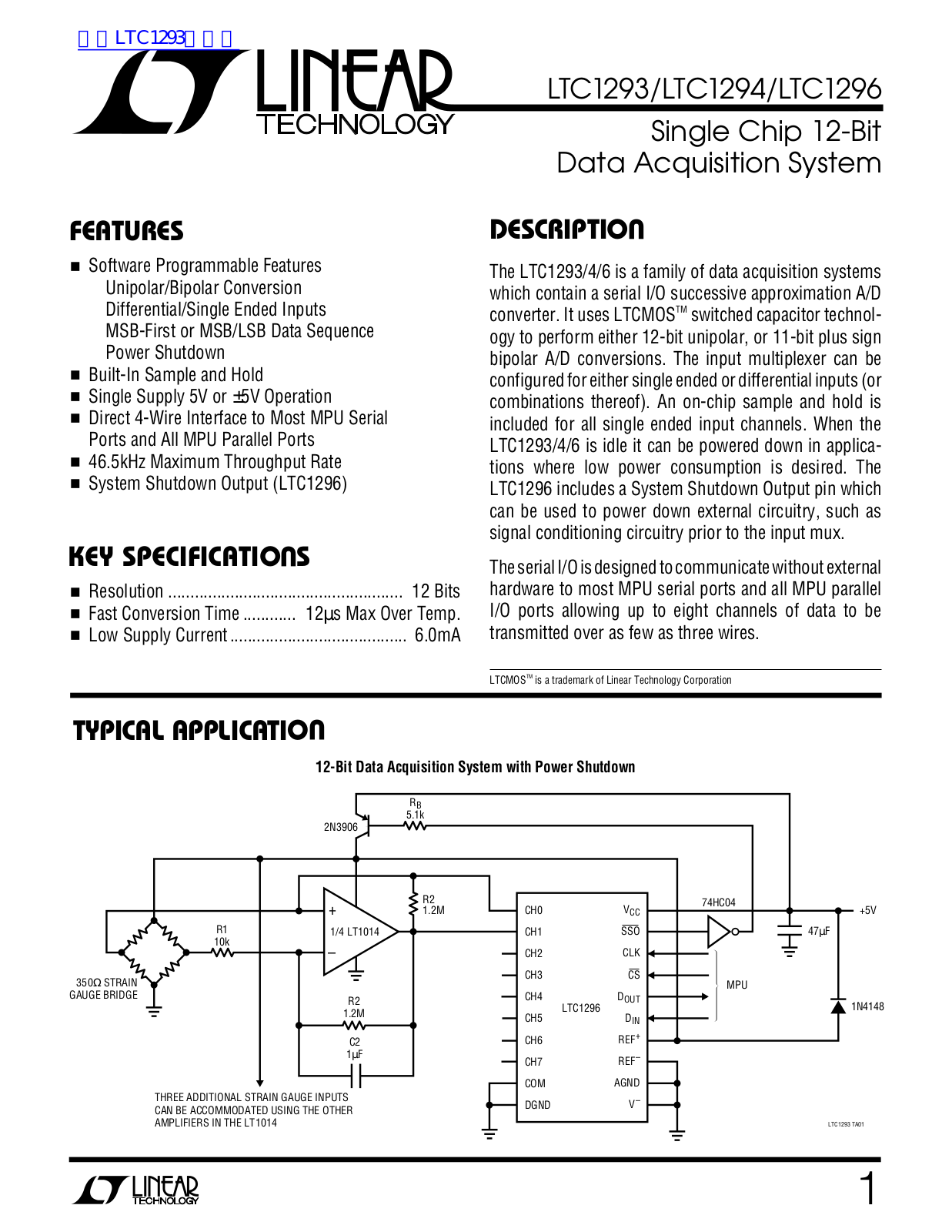 LINEAR TECHNOLOGY LTC1293 Technical data