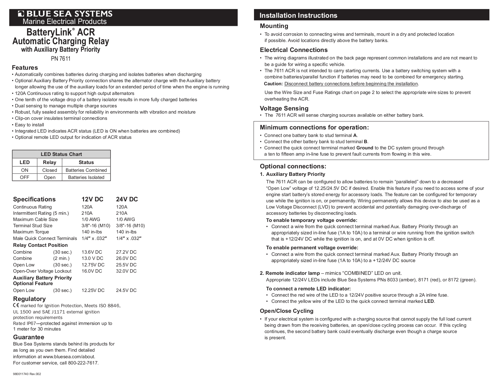 Blue Sea Systems 7611, PN 7511 User Manual