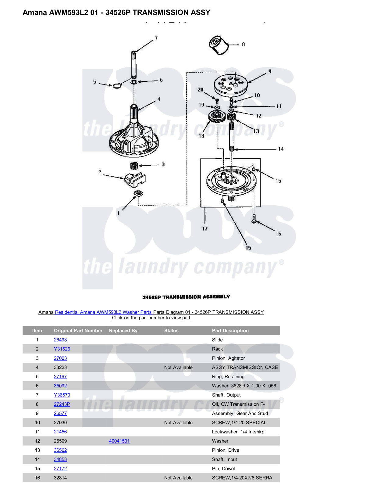 Amana AWM593L2 Parts Diagram