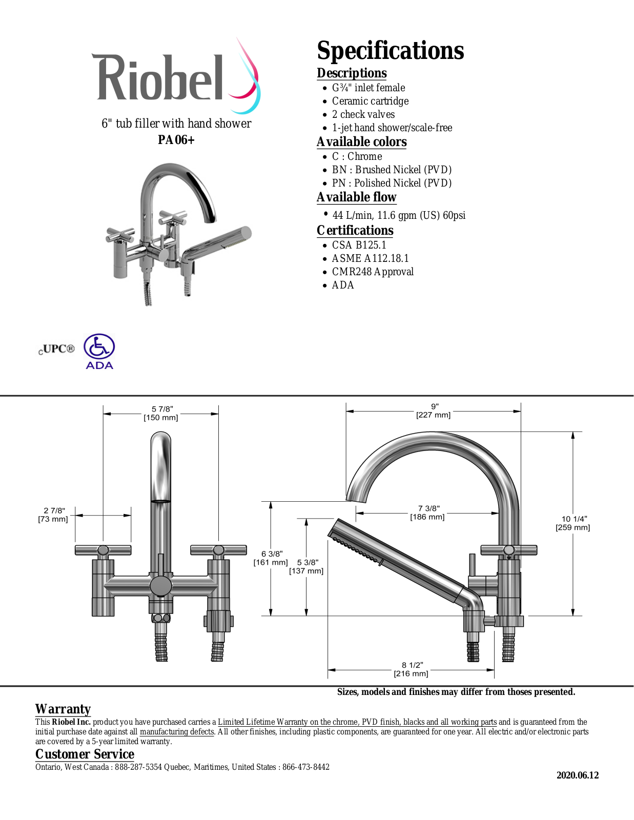 Riobel PA06PN, PA06BN, PA06C Specifications - ManualMachine.com