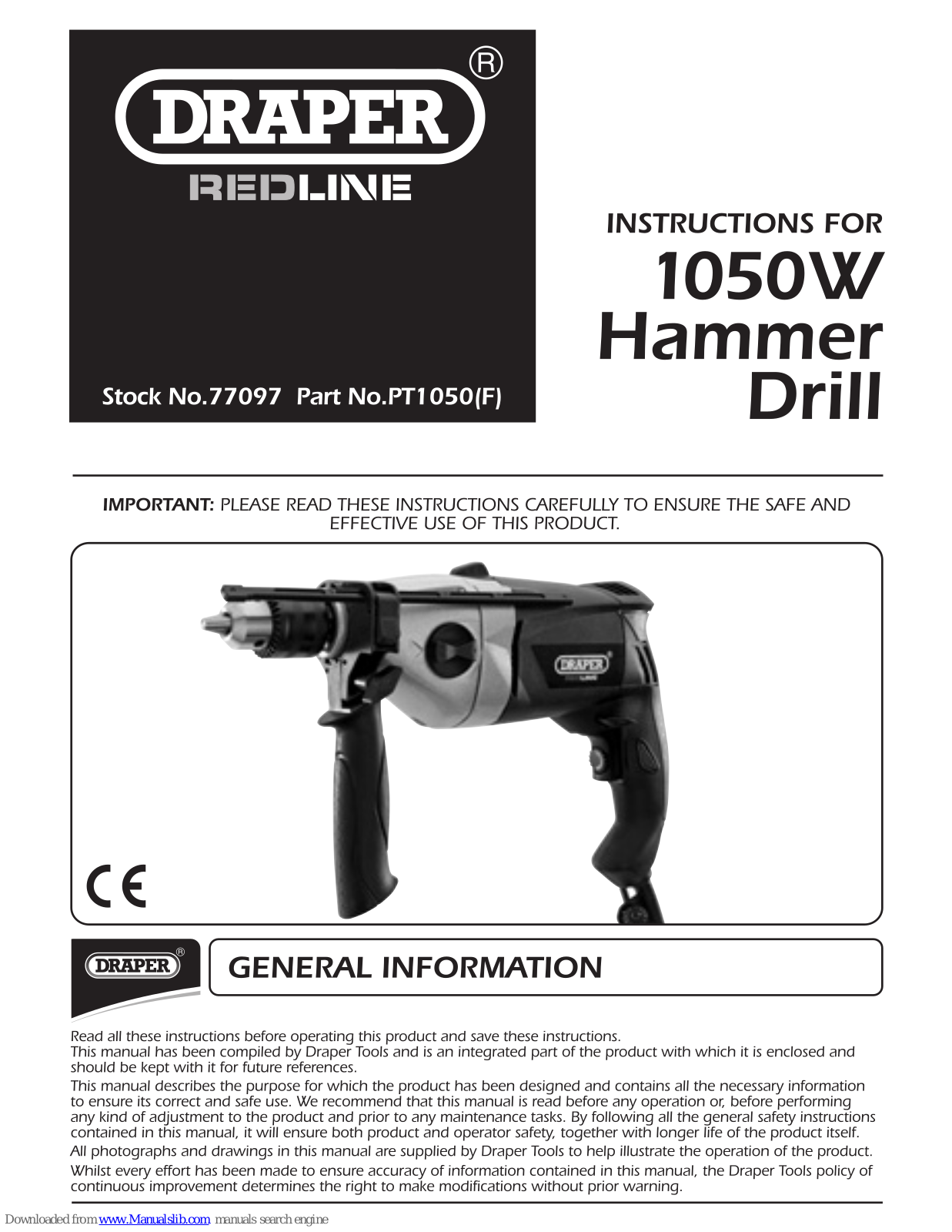 Draper PT1050, PT1050F Instructions For - ManualMachine.com