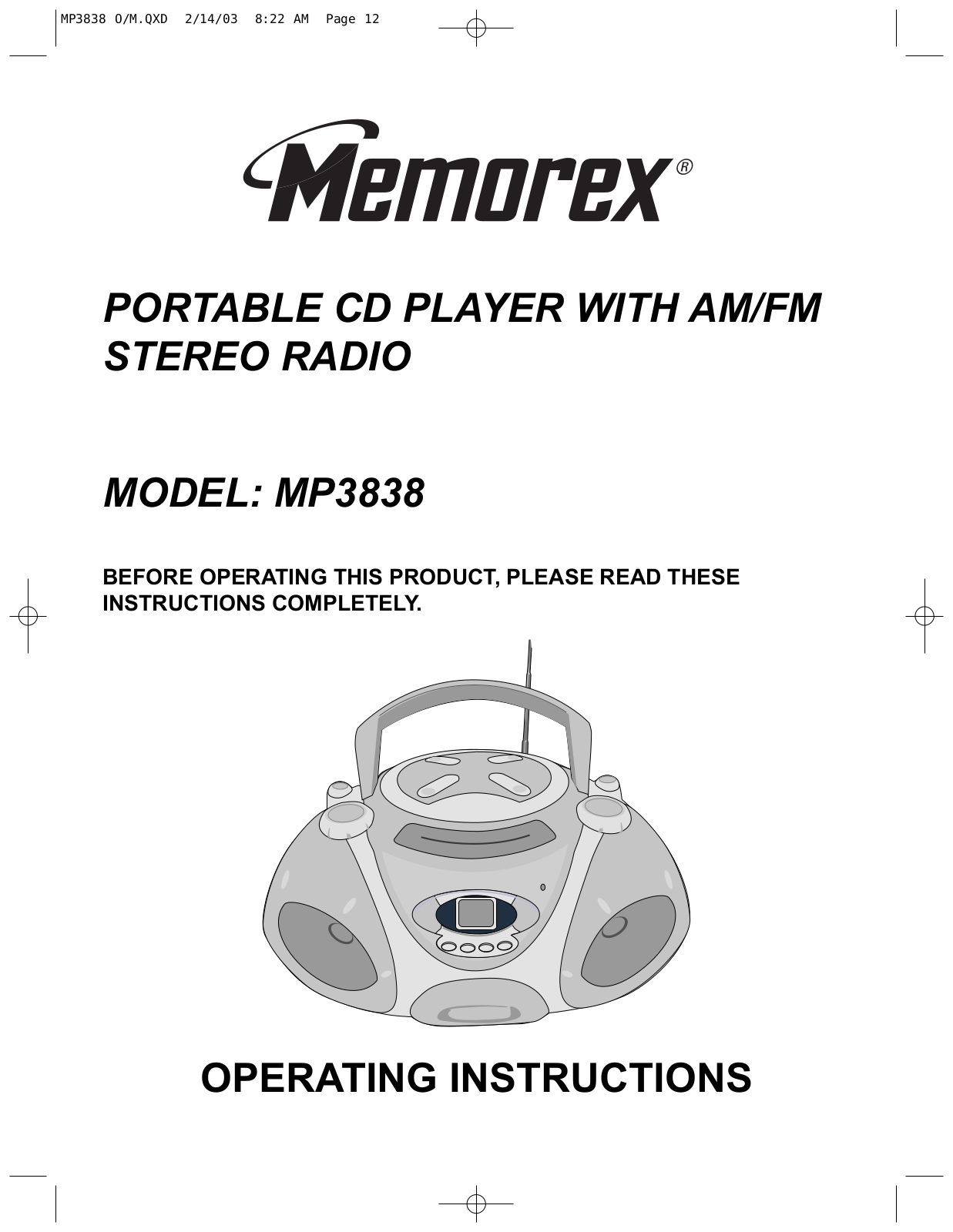 Memorex MP3838 User Manual