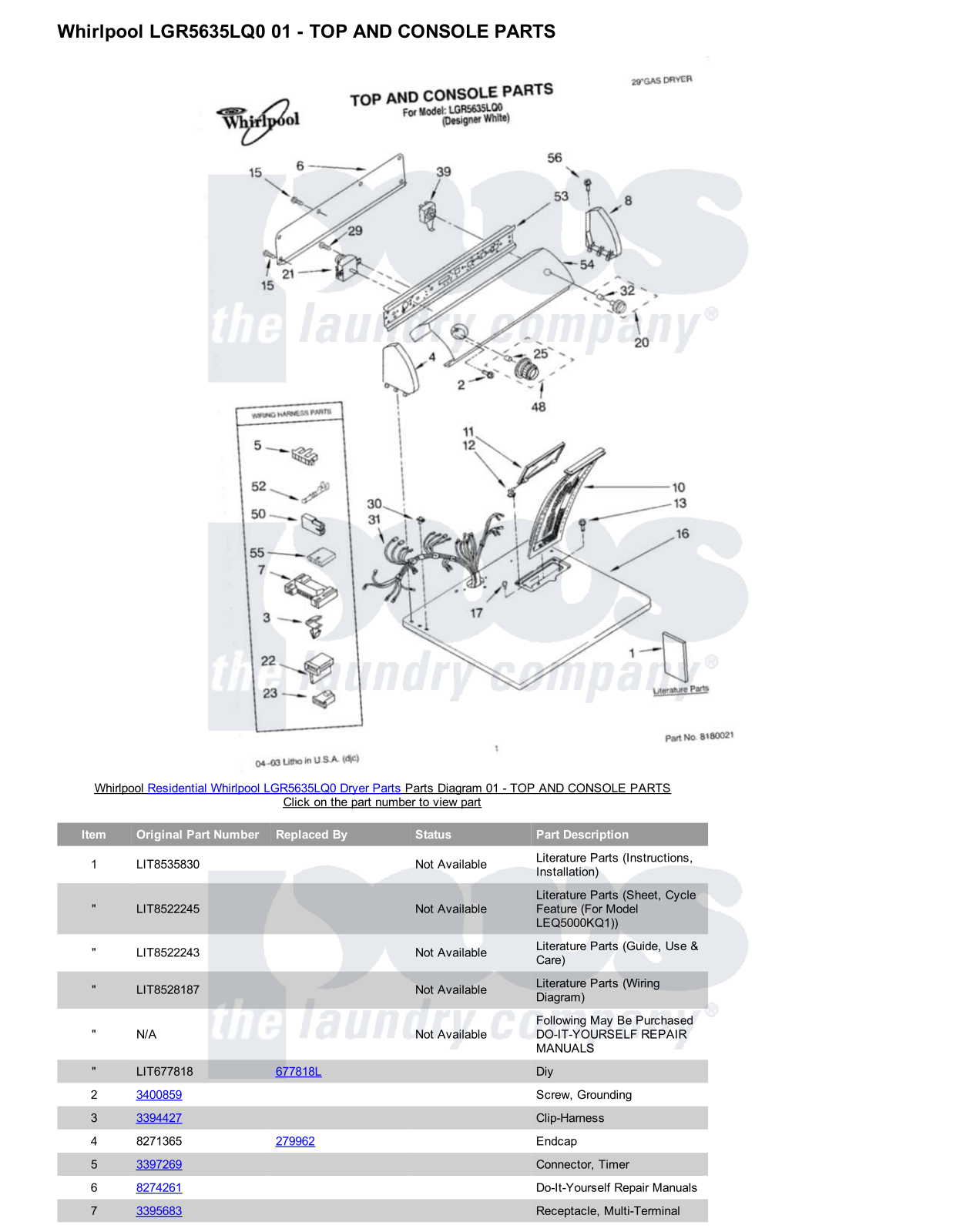 Whirlpool LGR5635LQ0 Parts Diagram