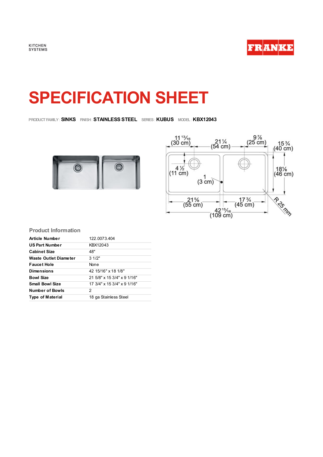 Franke Foodservice KBX12043 User Manual