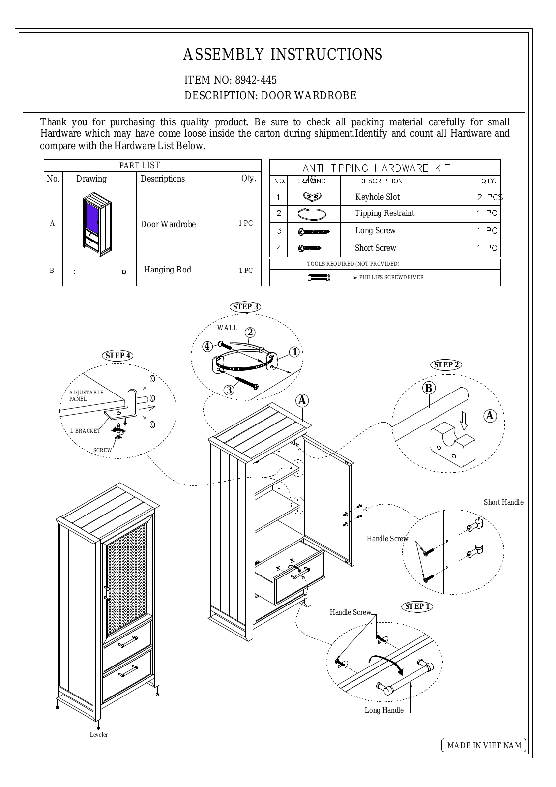 HomeFare 8942445 Assembly Guide