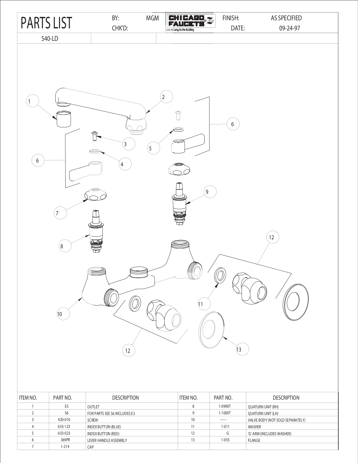 Chicago Faucet 540-LDCP Parts List