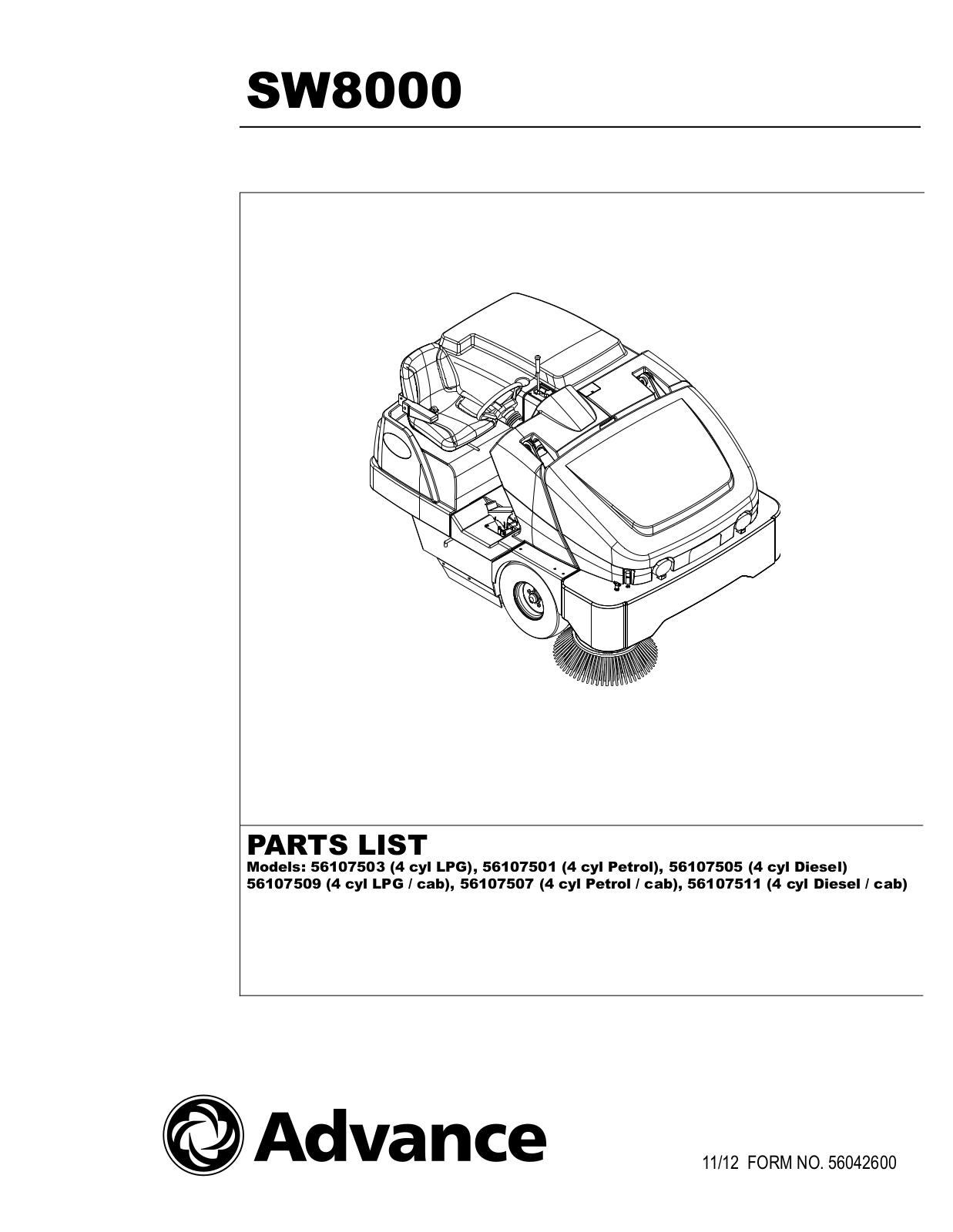 NILFISK SW8000 Parts List