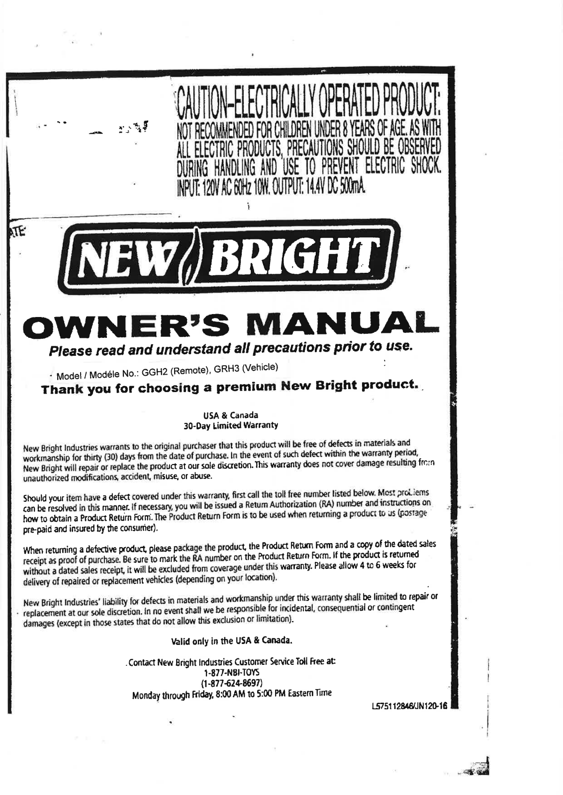 New Bright Co GRH3 User Manual