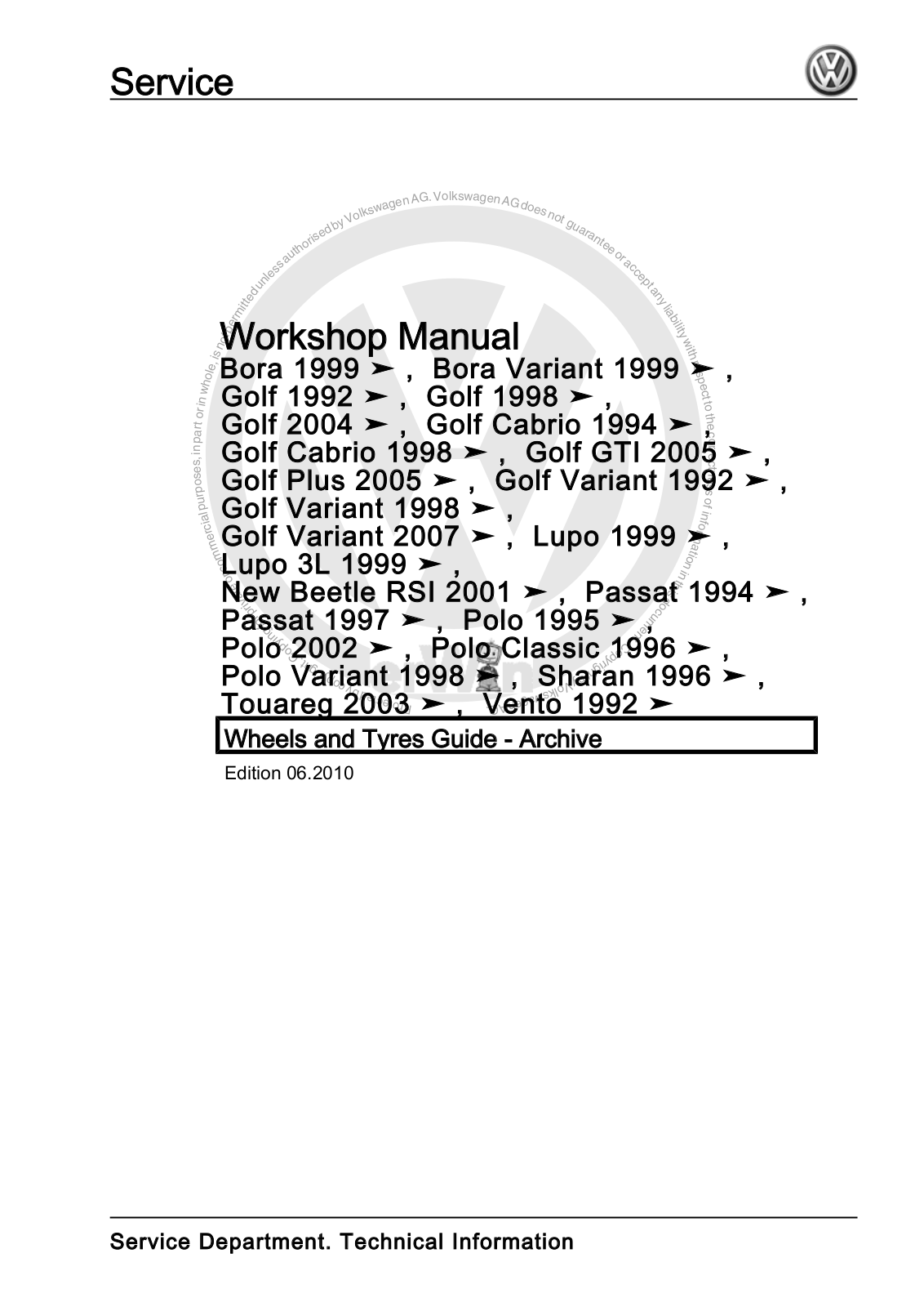 Volkswagen Passat 1994 User Manual