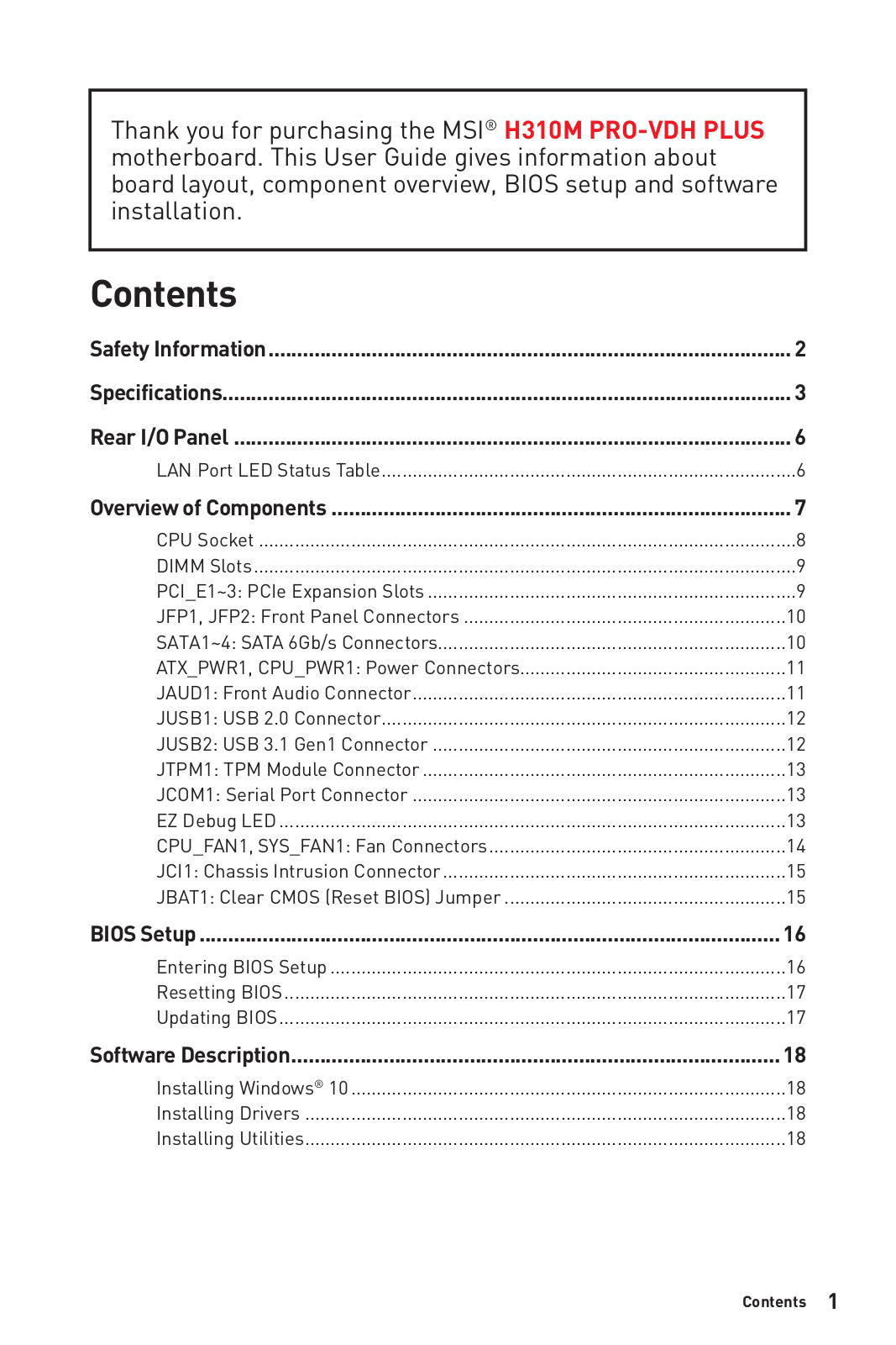 MSI H310M Pro-VDH Plus User Manual