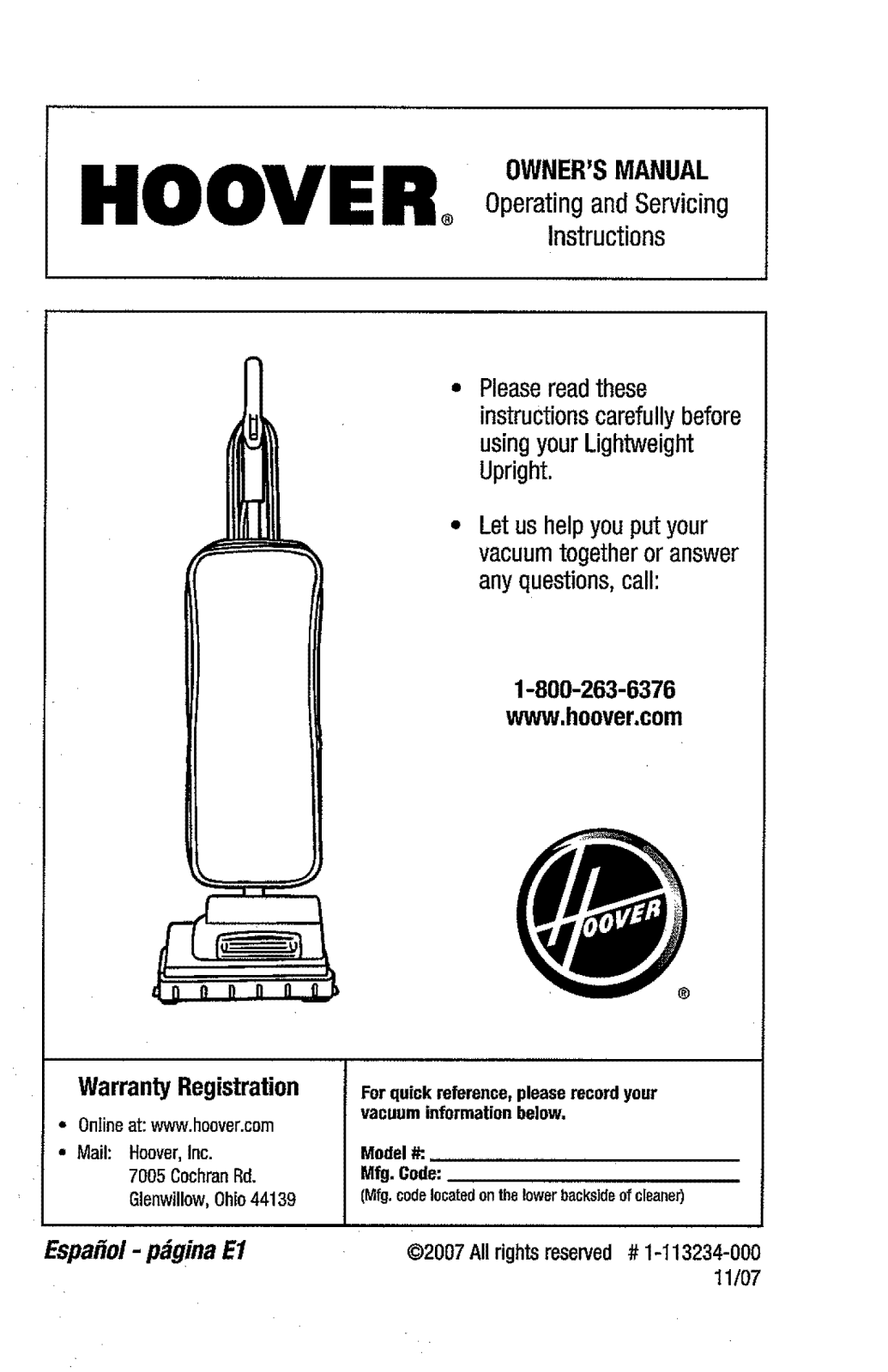 Hoover U4730, U4707 Owner’s Manual