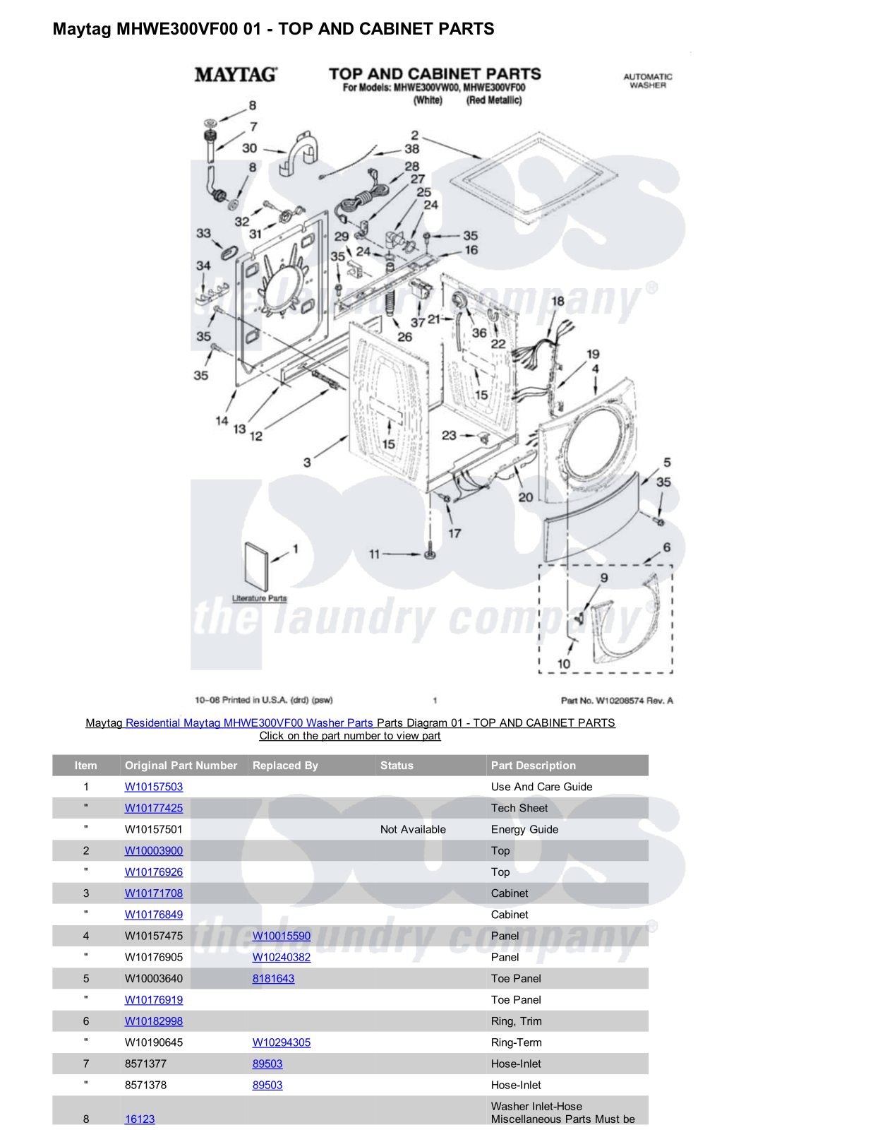 Maytag MHWE300VF00 Parts Diagram