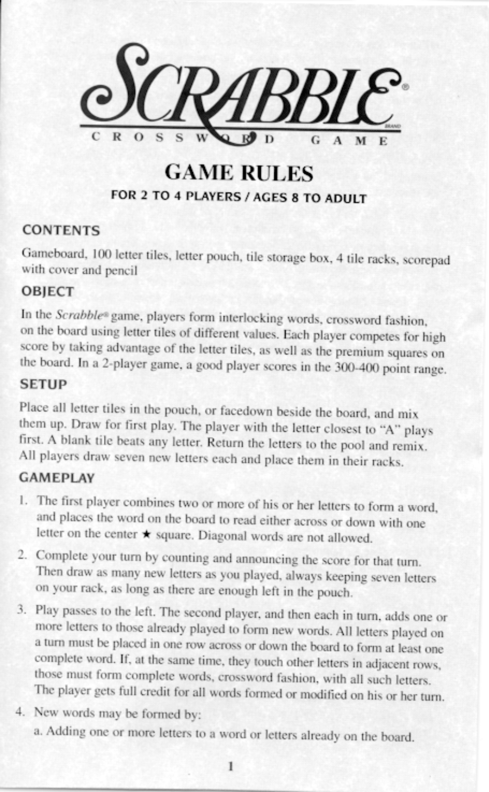 HASBRO Scrabble 2000 User Manual