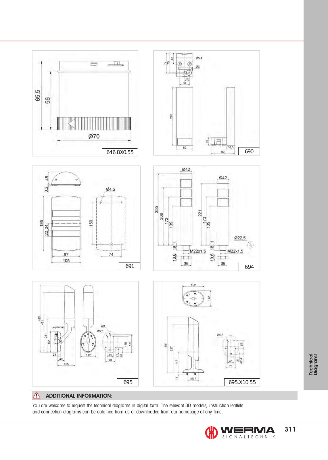 Werma 646.8X0.55, 690, 691, 694, 695 Technical Diagrams