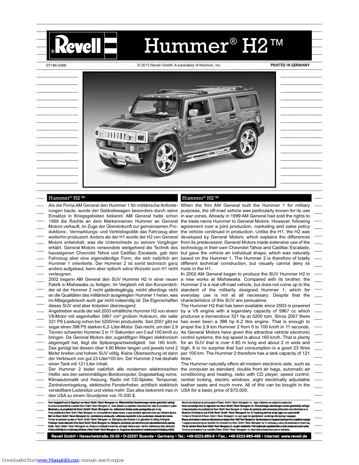 REVELL Hummer H2 User Manual