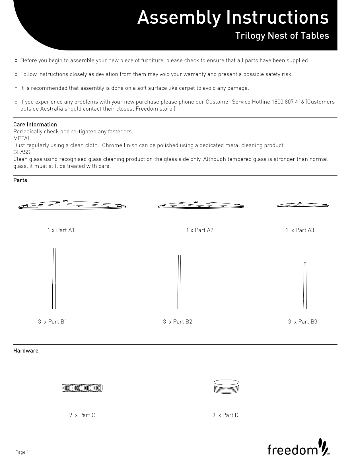 Freedom Trilogy Nest of Tables Assembly Instruction