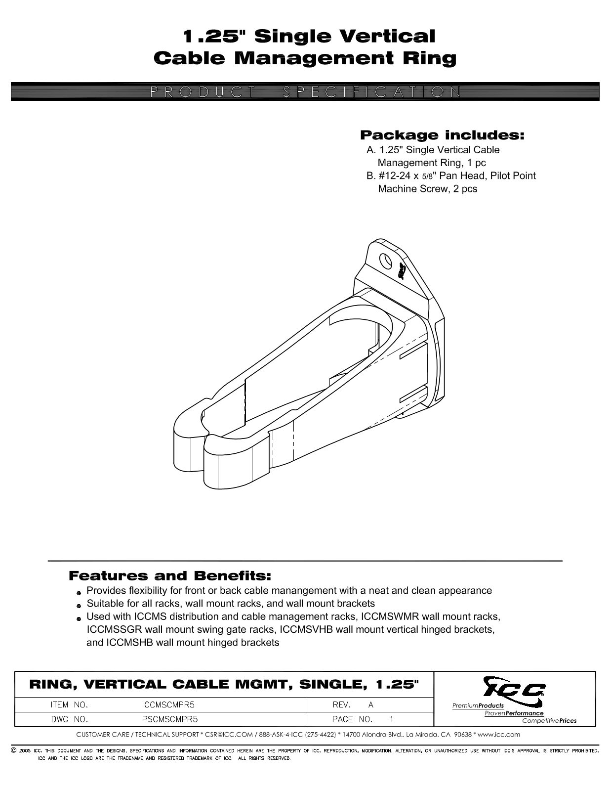 ICC ICCMSCMPR5 Specsheet