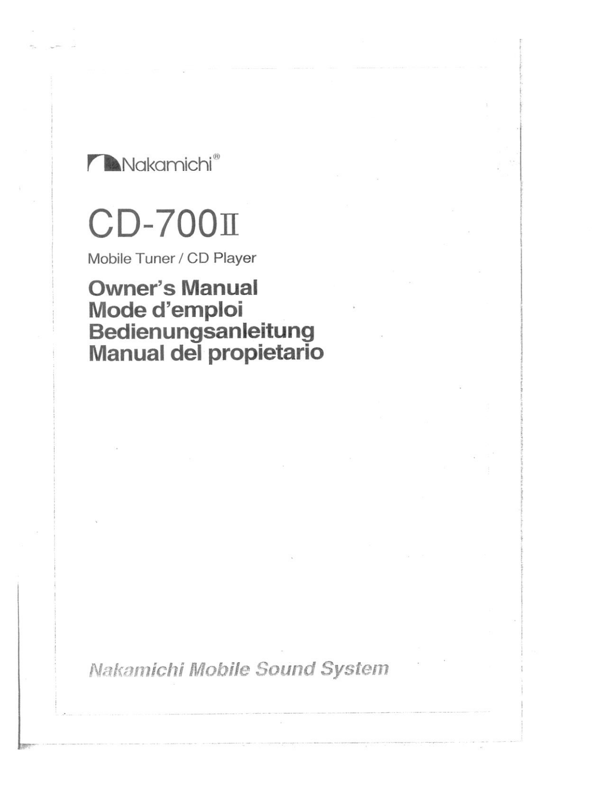 Nakamichi CD-700-II Owners Manual