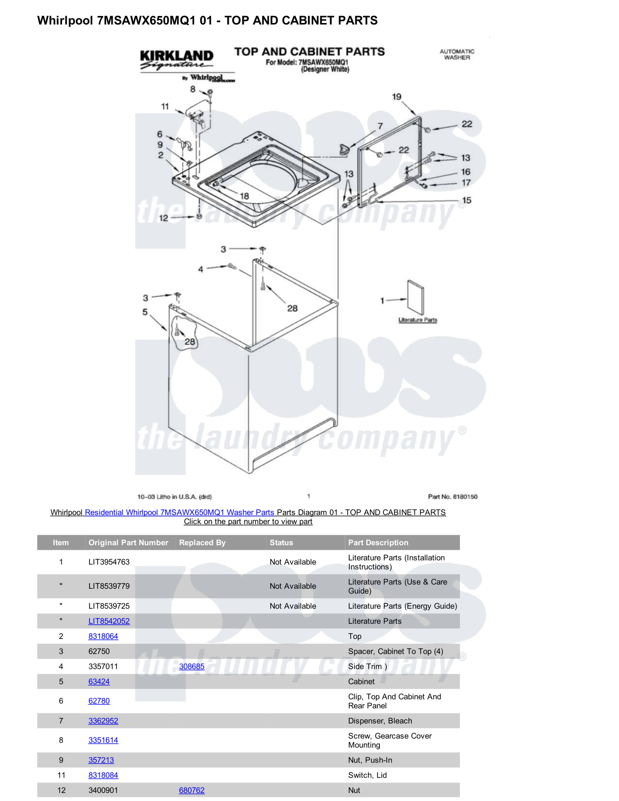 Whirlpool 7MSAWX650MQ1 Parts Diagram