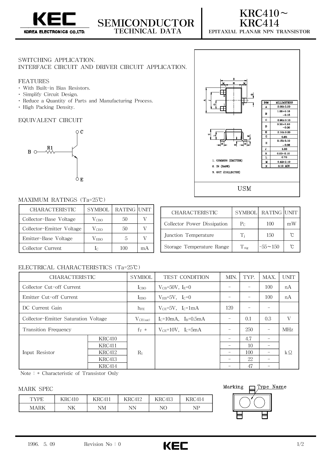 KEC KRC414, KRC413, KRC412, KRC411, KRC410 Datasheet