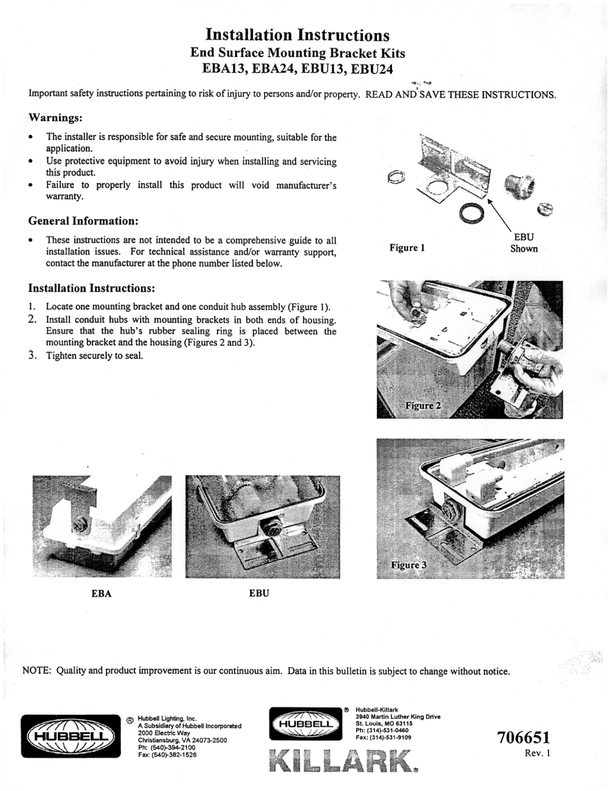 Hubbell Lighting END SURFACE MTG BRKT KIT User Manual