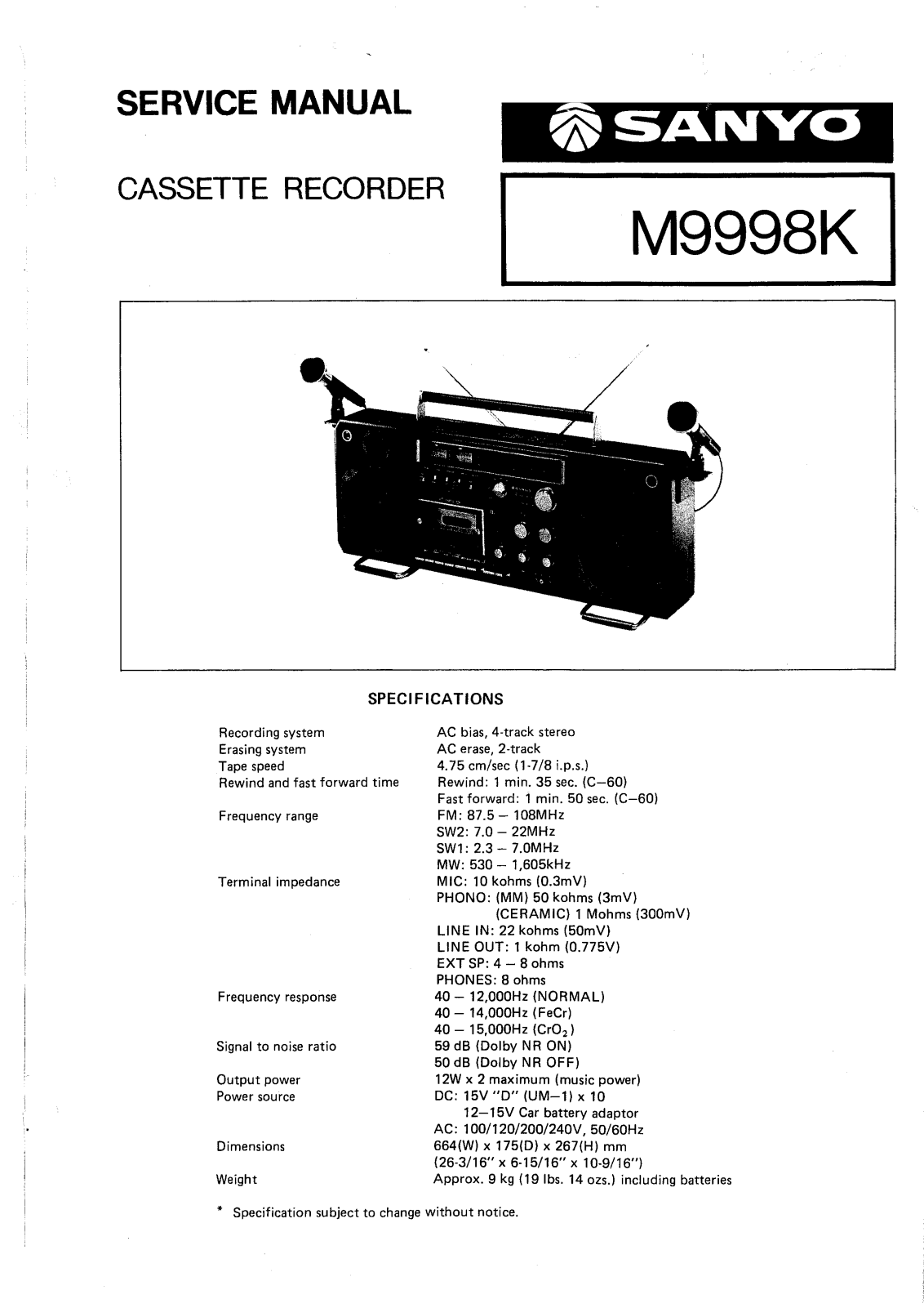 Sanyo M-9998-K Service manual