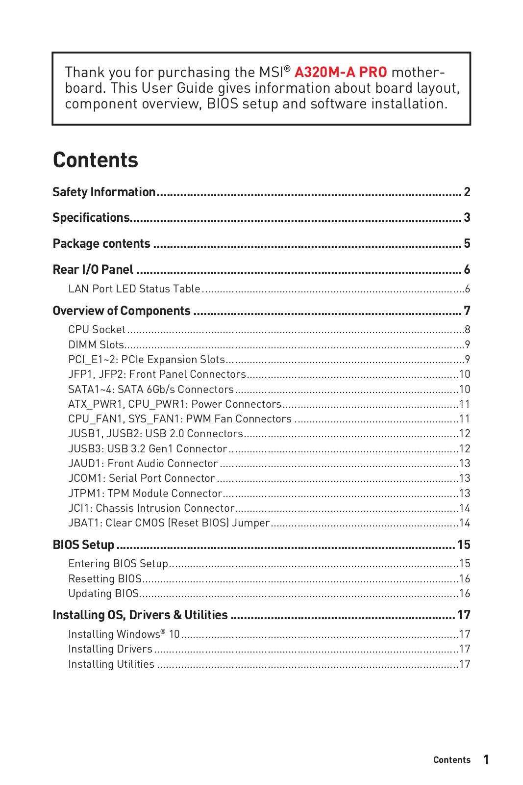 MSI A320M-A Pro User Manual