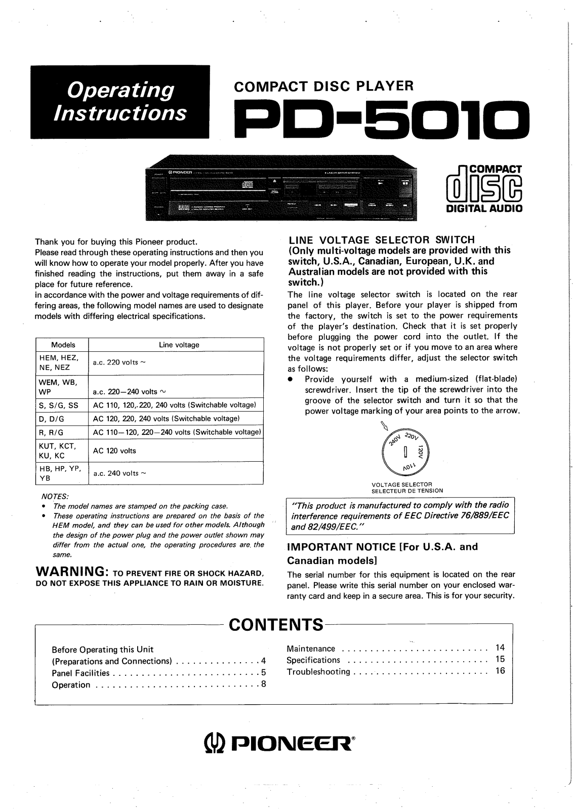 Pioneer PD-5010 Owners manual