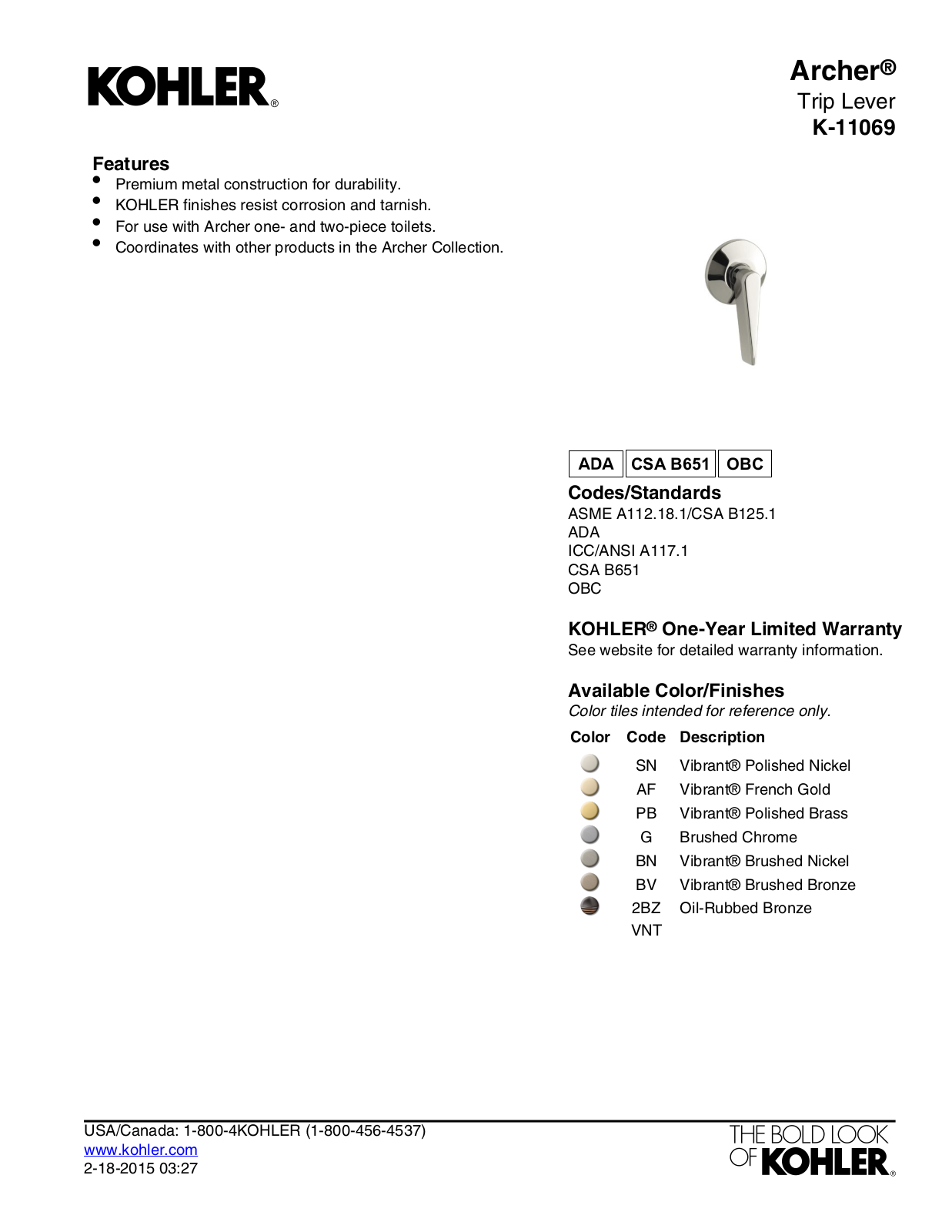 Kohler KOH12282 Specifications - ManualMachine.com