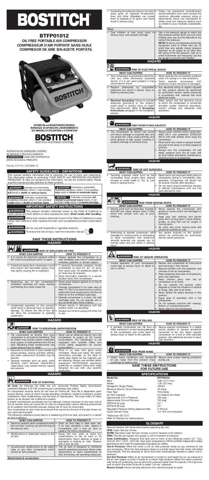 Bostitch BTFP01012 User Manual