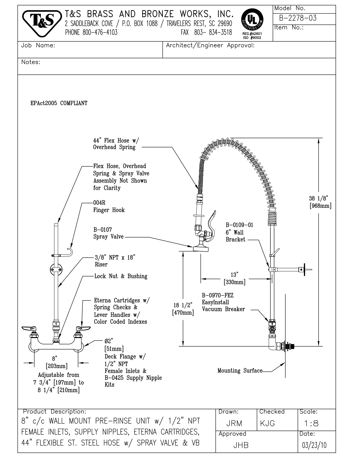 T&S Brass B-2278-03 User Manual