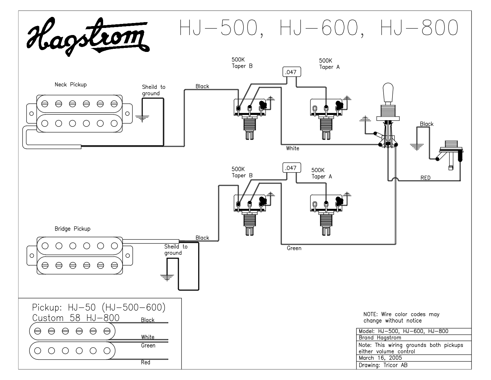 Hagstrom HJ 500, HJ 600, HJ 800 User manual