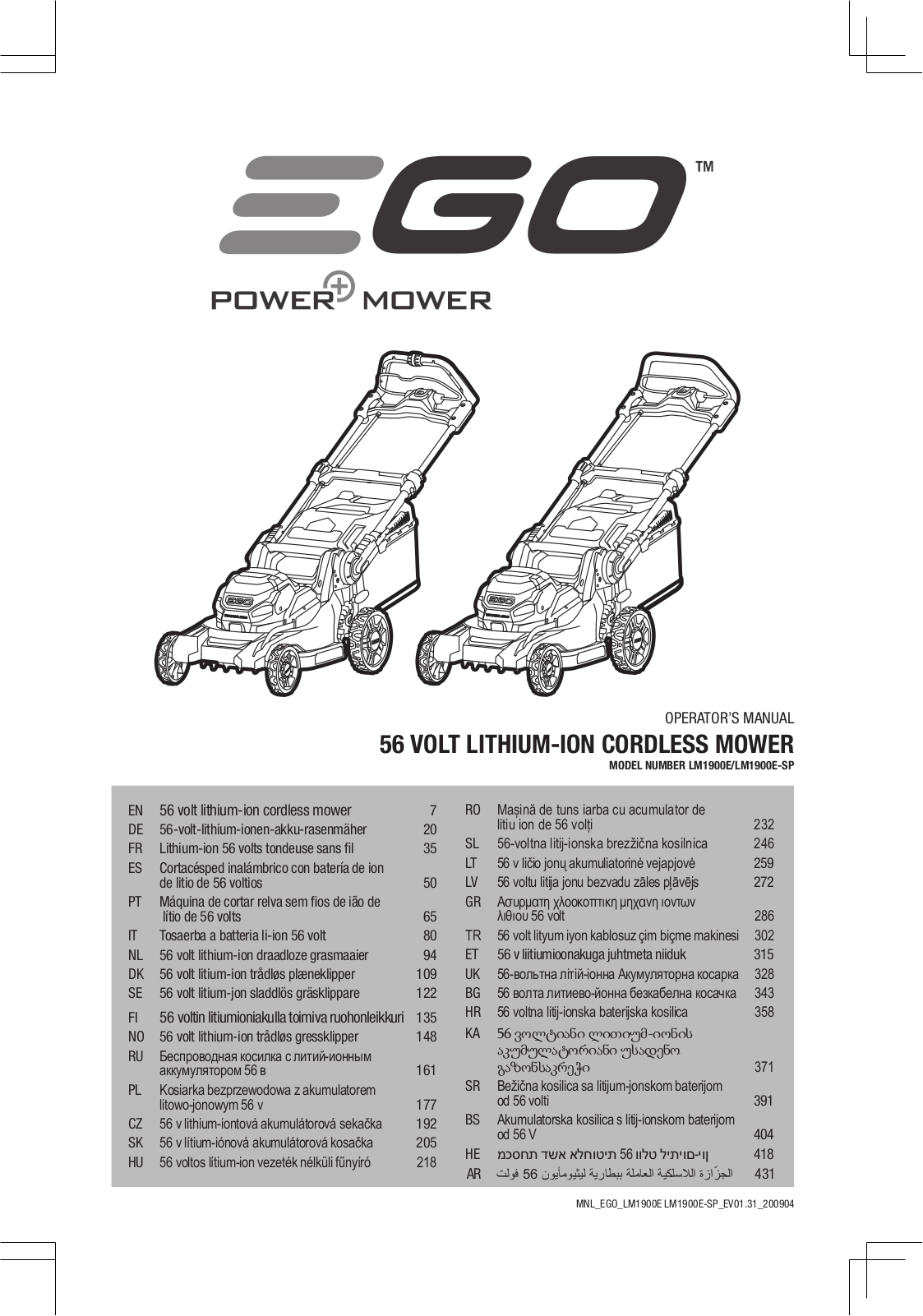 EGO Powerplus LM1903E-SP User guide - ManualMachine.com