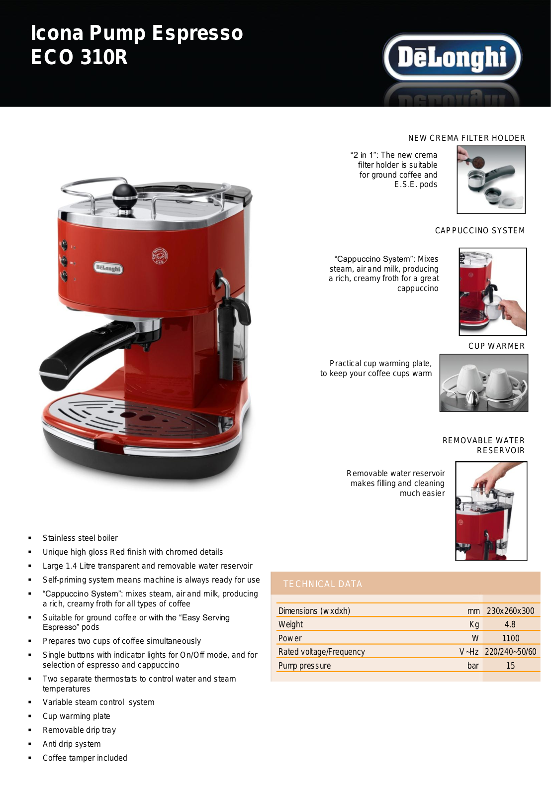 Delonghi ECO310R Product Sheet