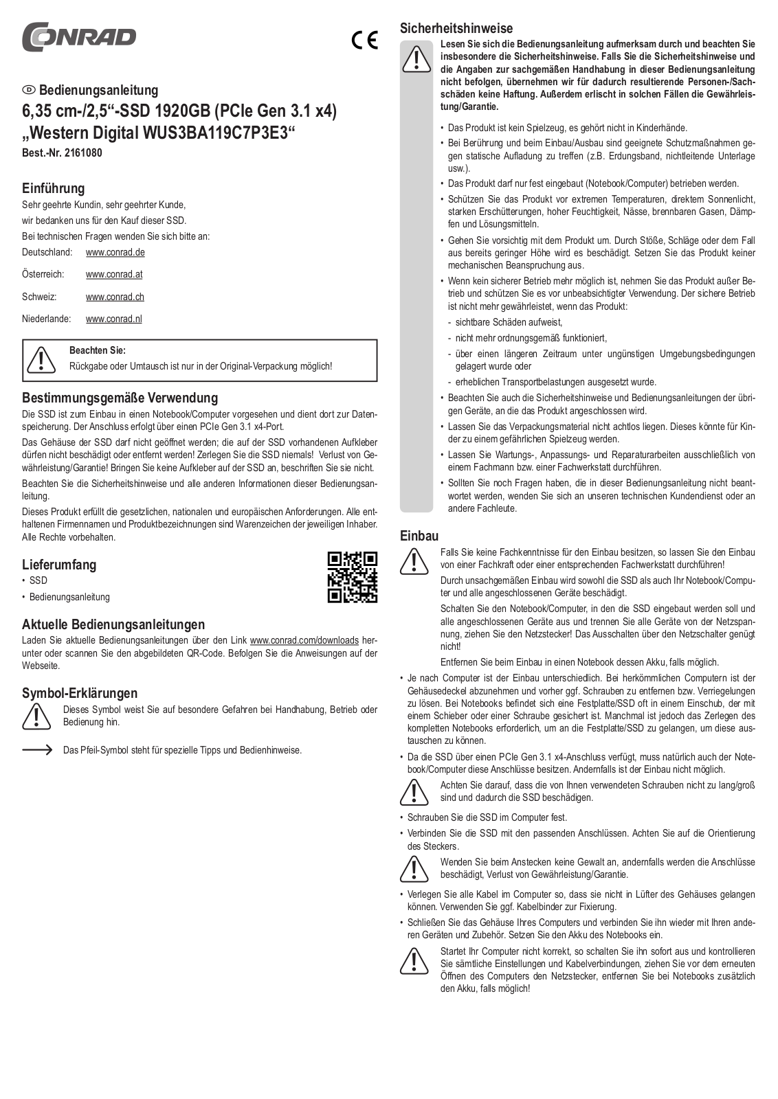 WD WUS3BA119C7P3E3 Operation Manual