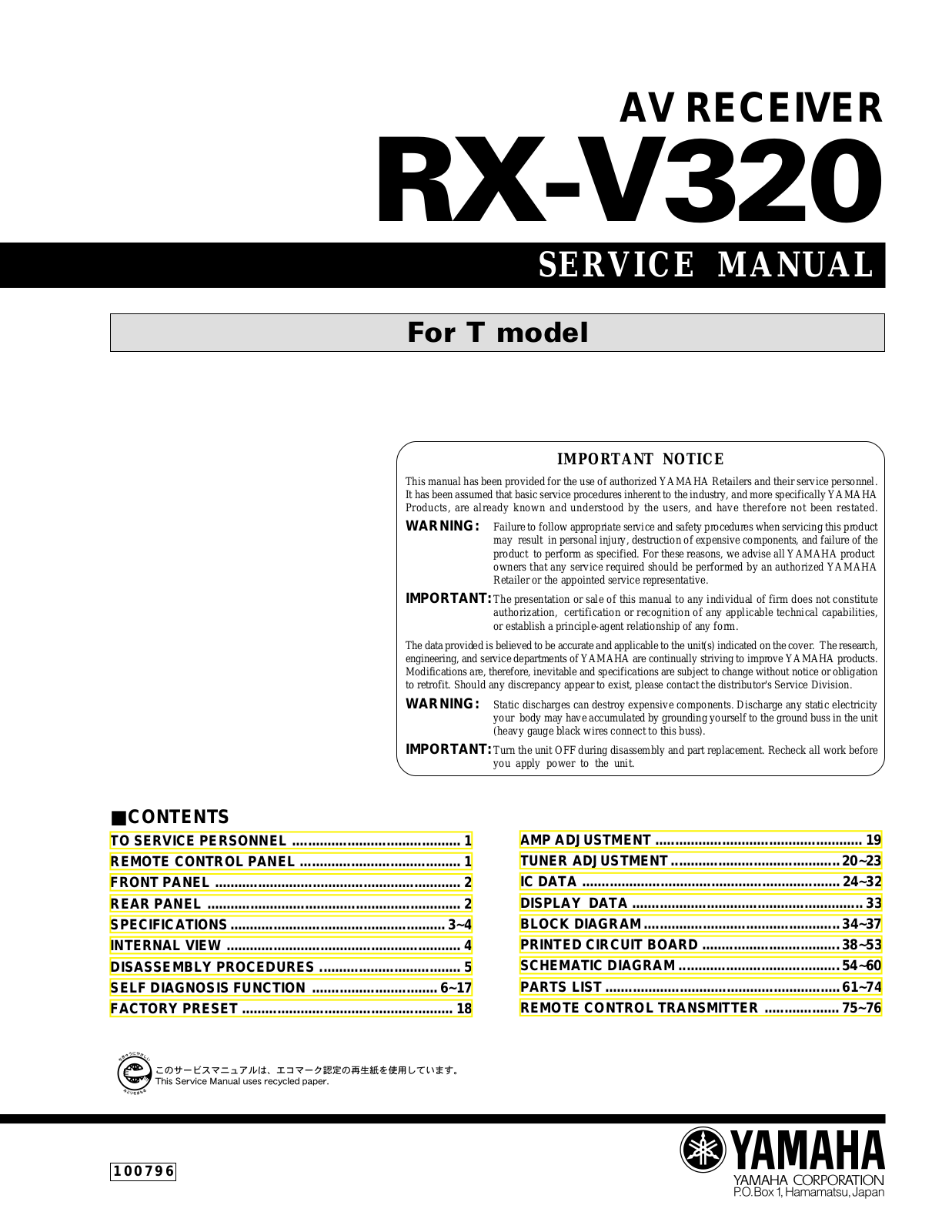 Yamaha RXV-320 Service manual