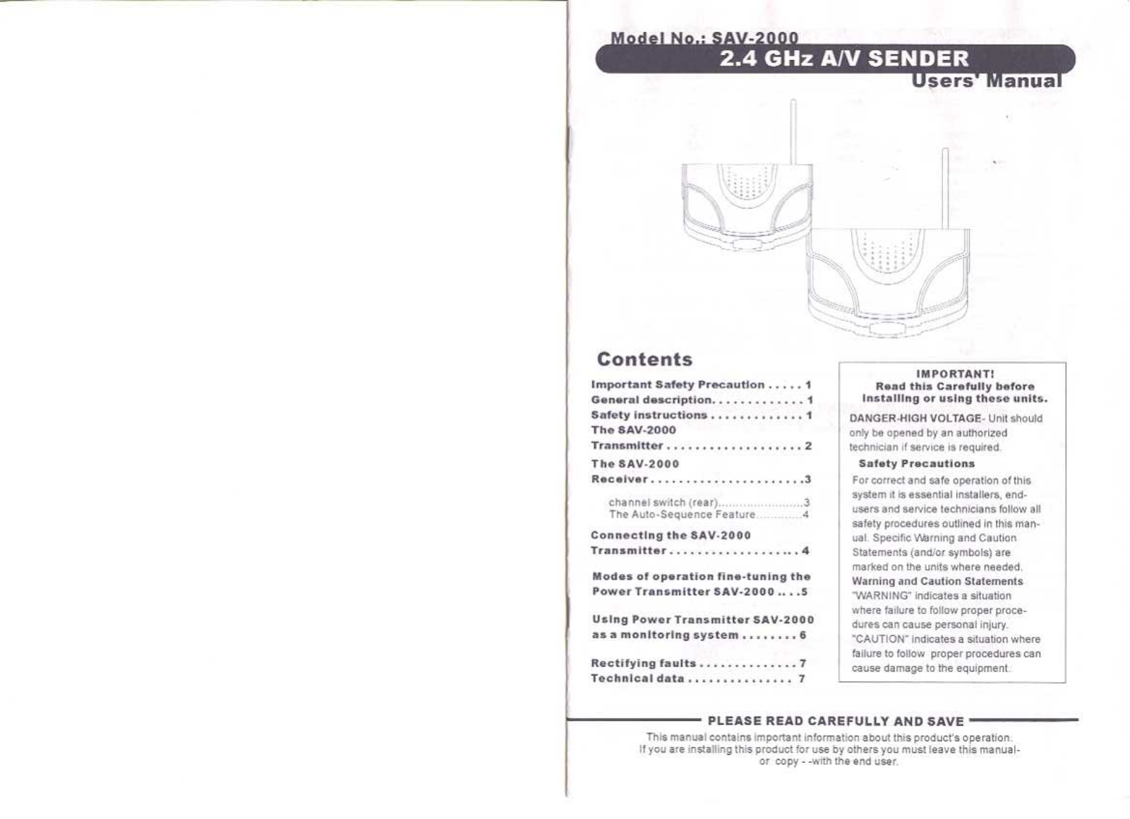 JSW Pacific SAV 2000, SAV 433 User Manual