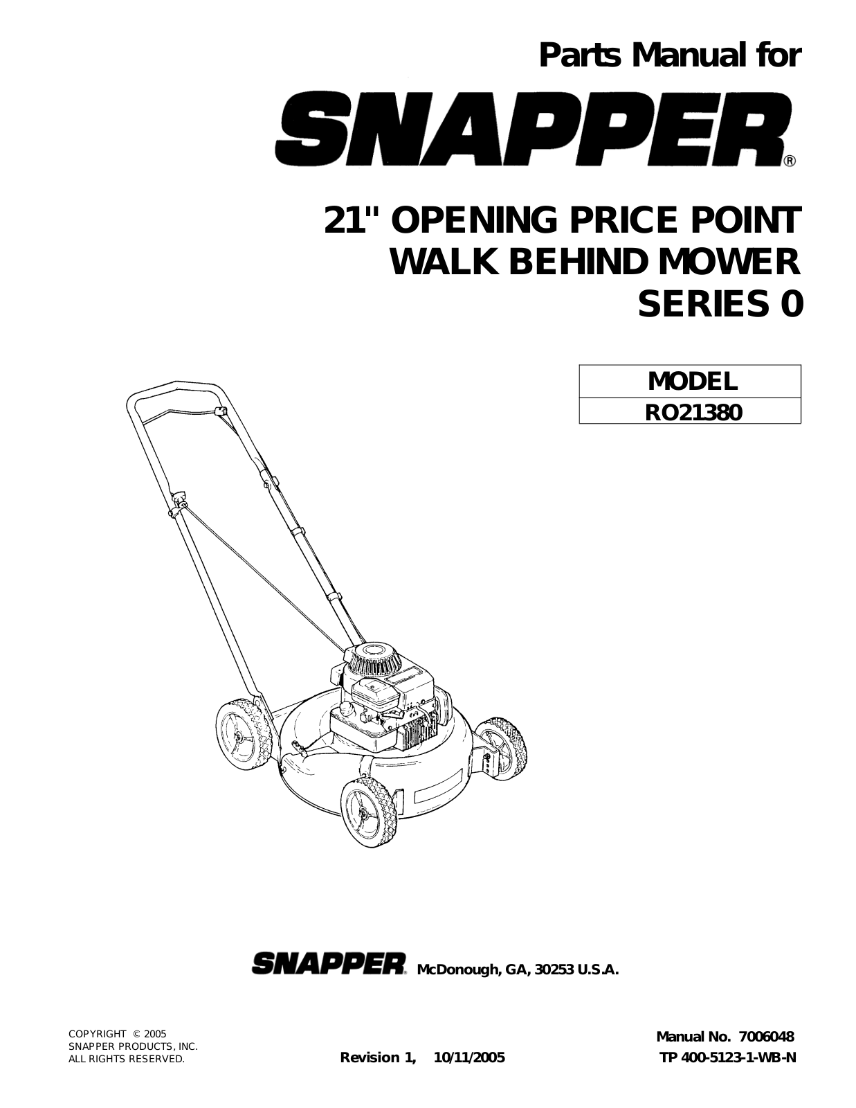 Snapper RO21380 User Manual