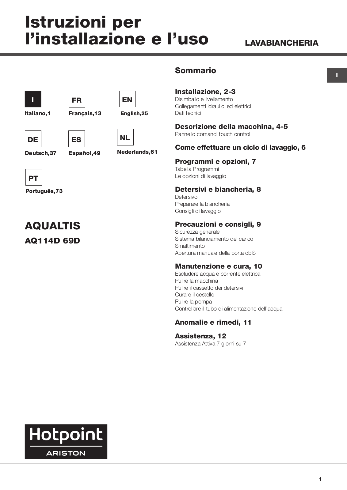 HOTPOINT/ARISTON AQ114D 69D EU/A User Manual