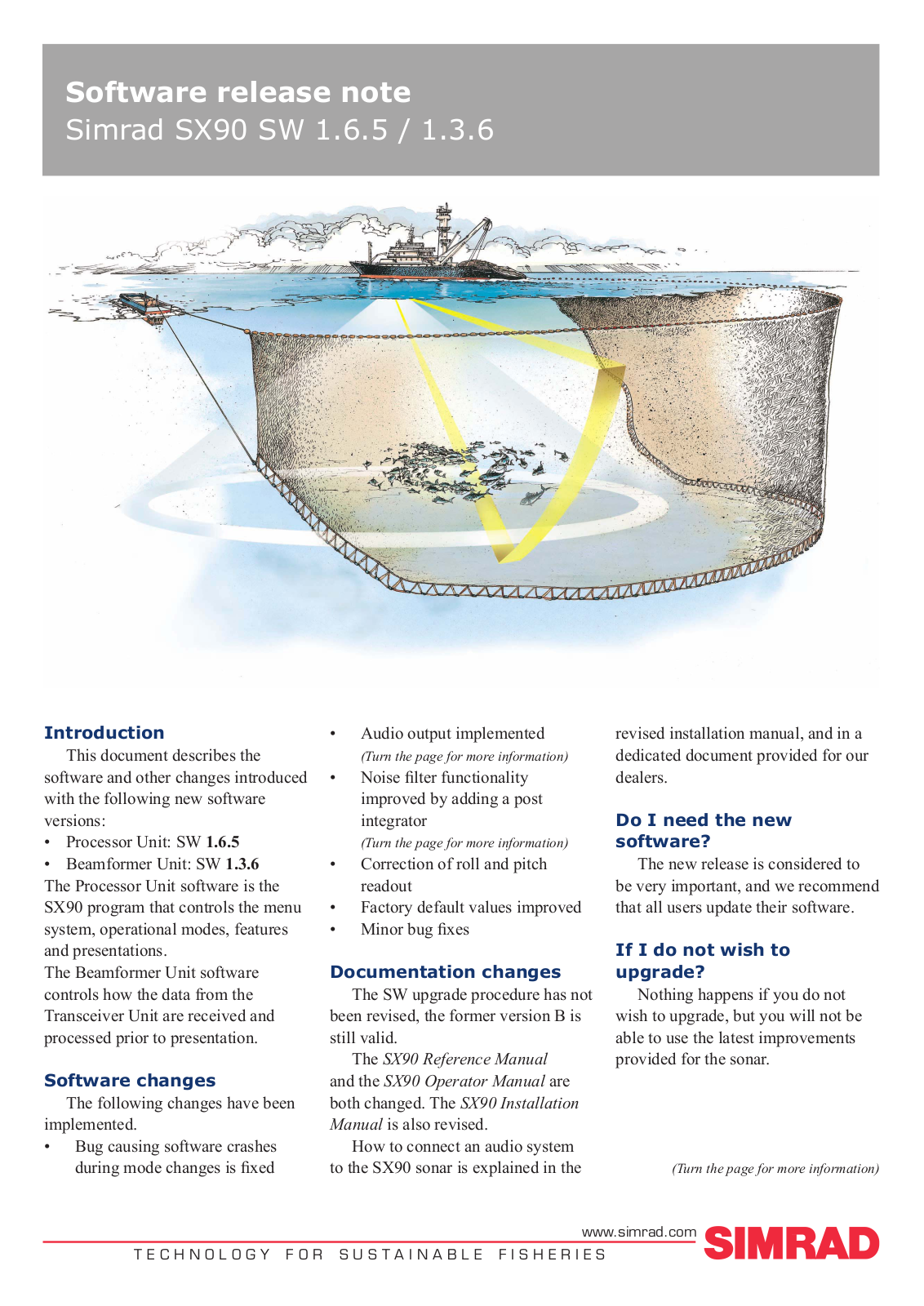 Simrad SX90 SW 1.6.5, SX90 SW 1.3.6 Software release note